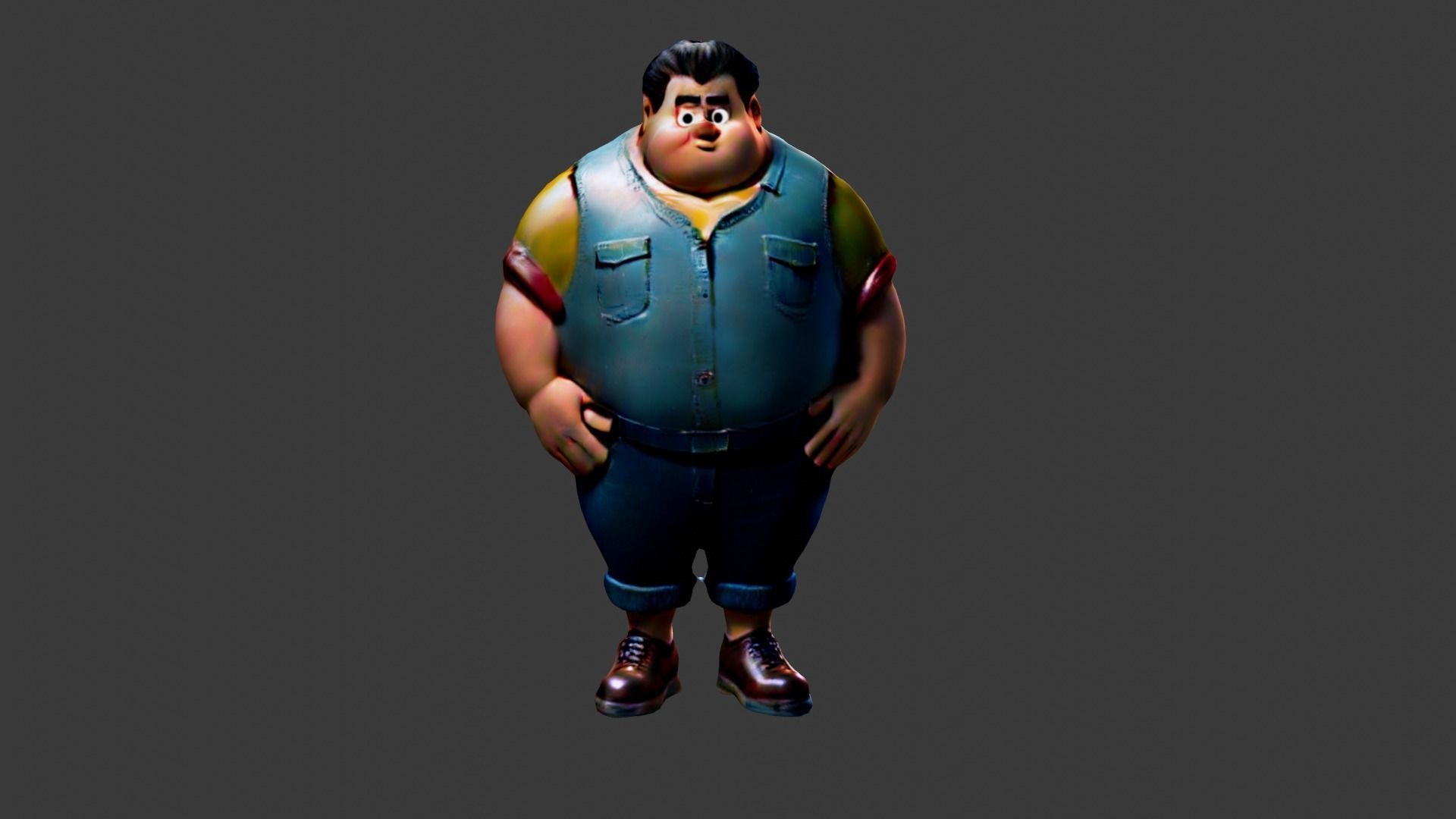 Man Fat Character Cartoon Low-poly 3D model_1