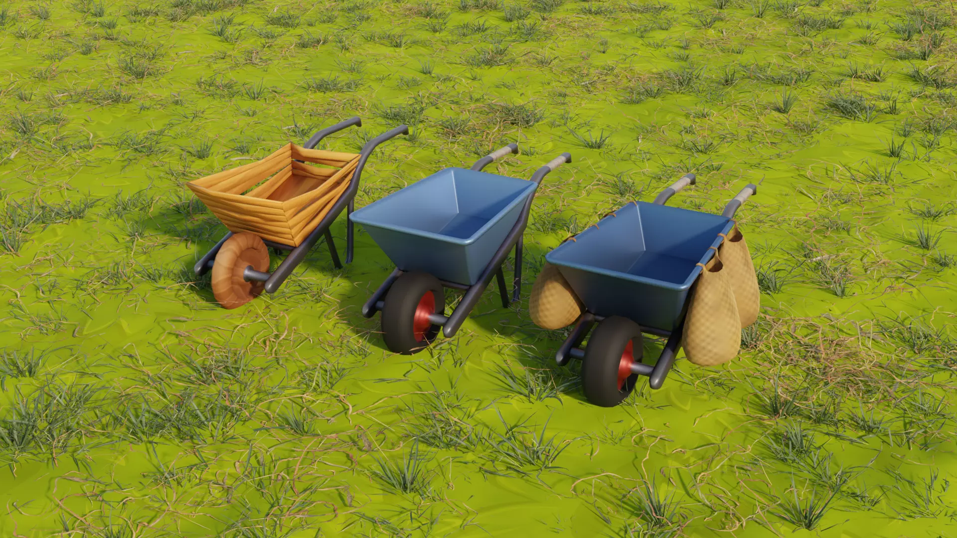 WheelBarrows Stylized Low-Poly Low-poly 3D model