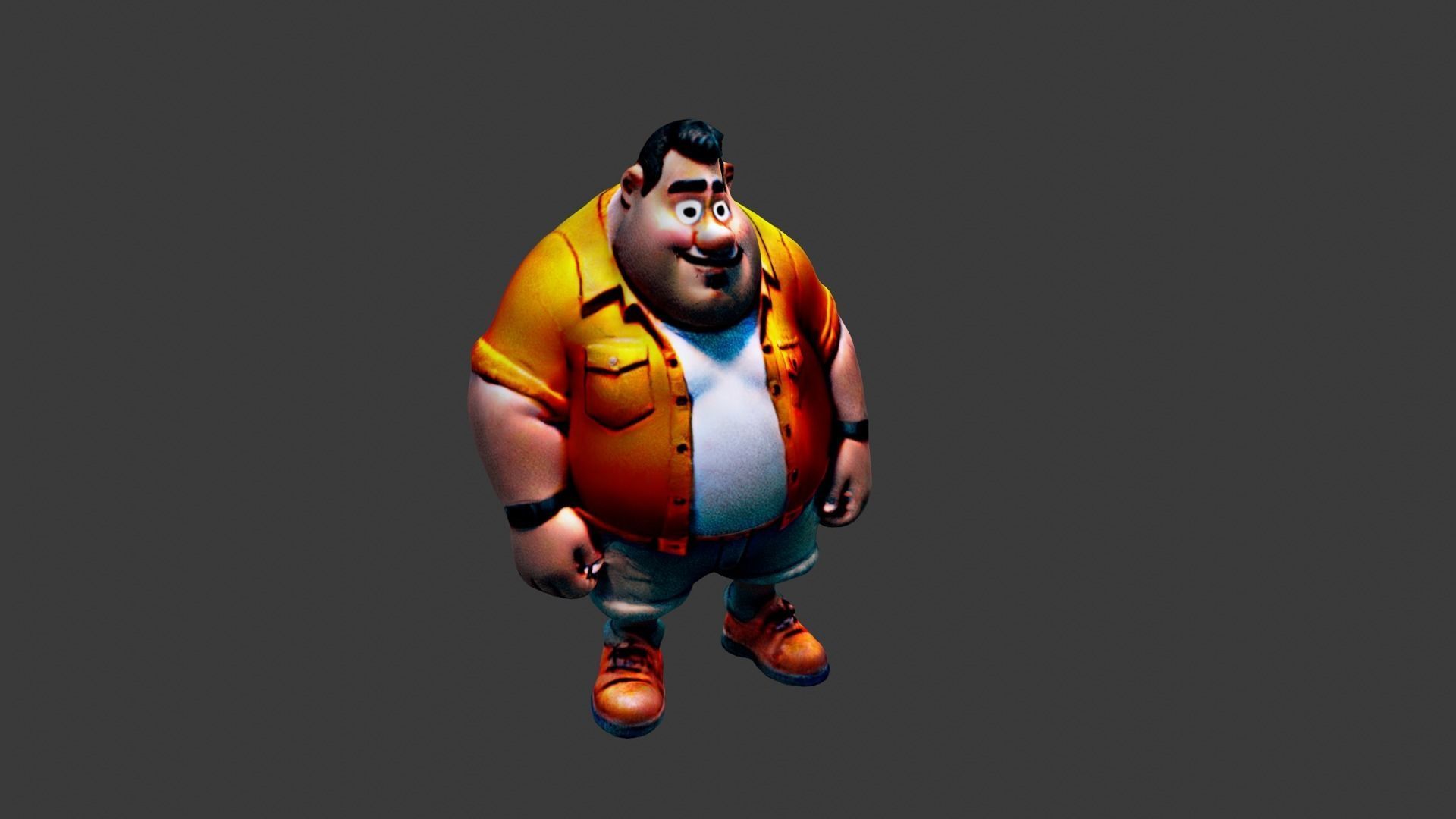 Fat Cartoon Man Low-poly 3D model_5