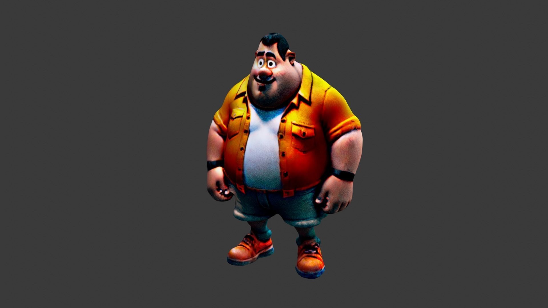 Fat Cartoon Man Low-poly 3D model_1