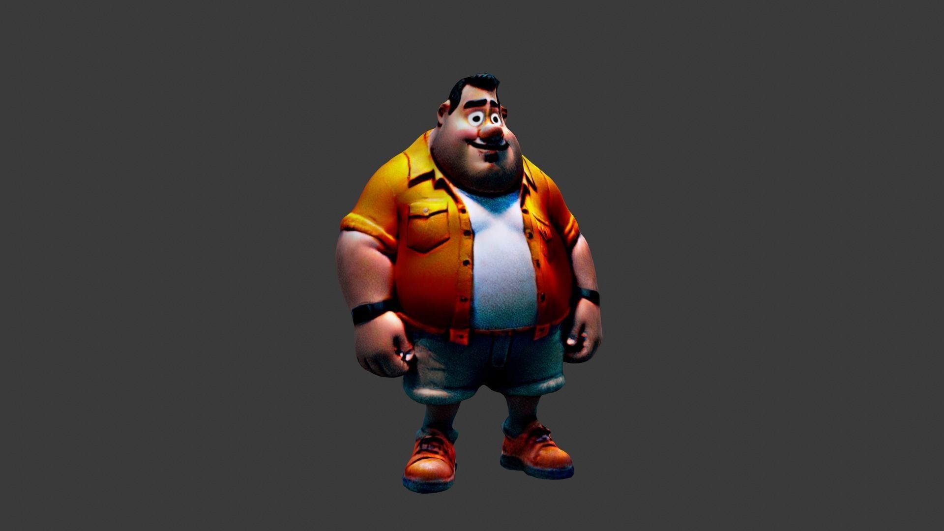 Fat Cartoon Man Low-poly 3D model_4