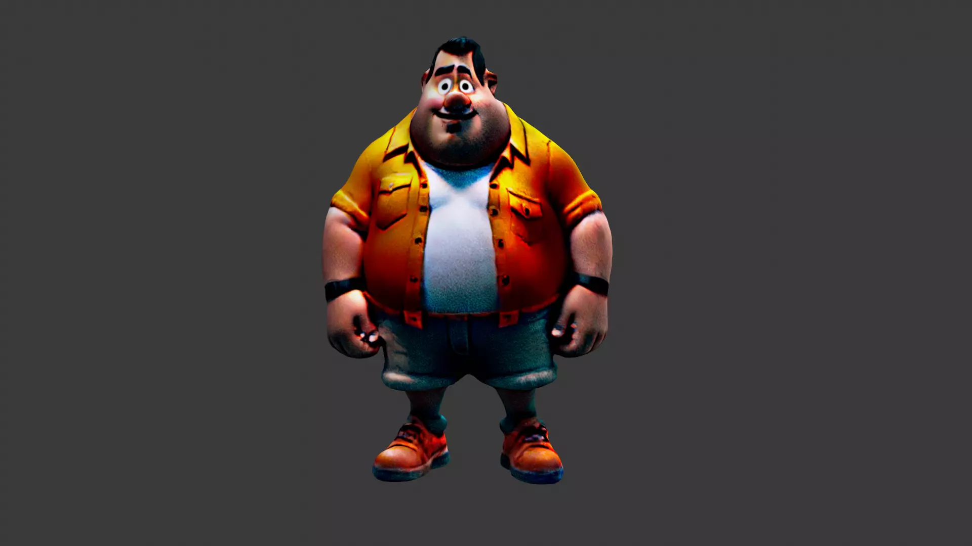 Fat Cartoon Man Low-poly 3D model_0