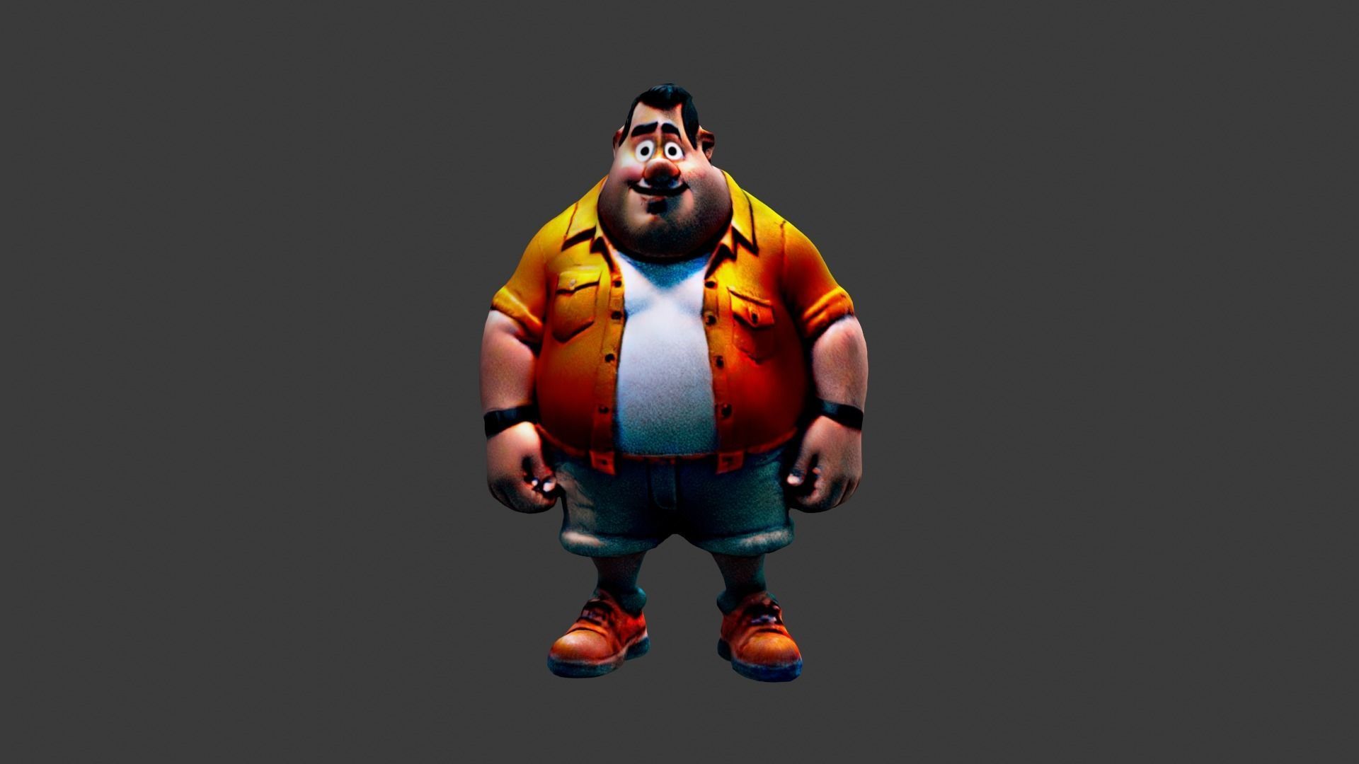 Fat Cartoon Man Low-poly 3D model_3