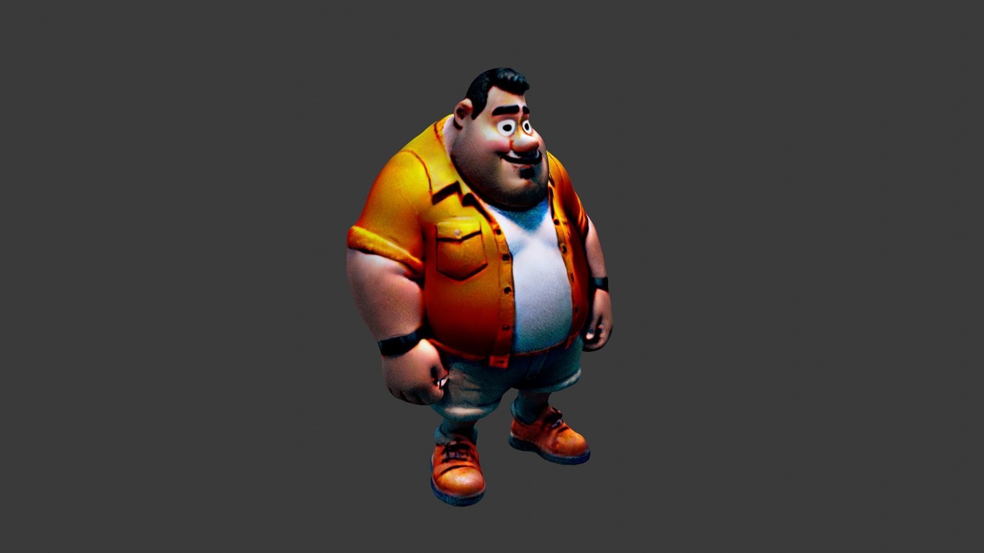 Fat Cartoon Man Low-poly 3D model_2