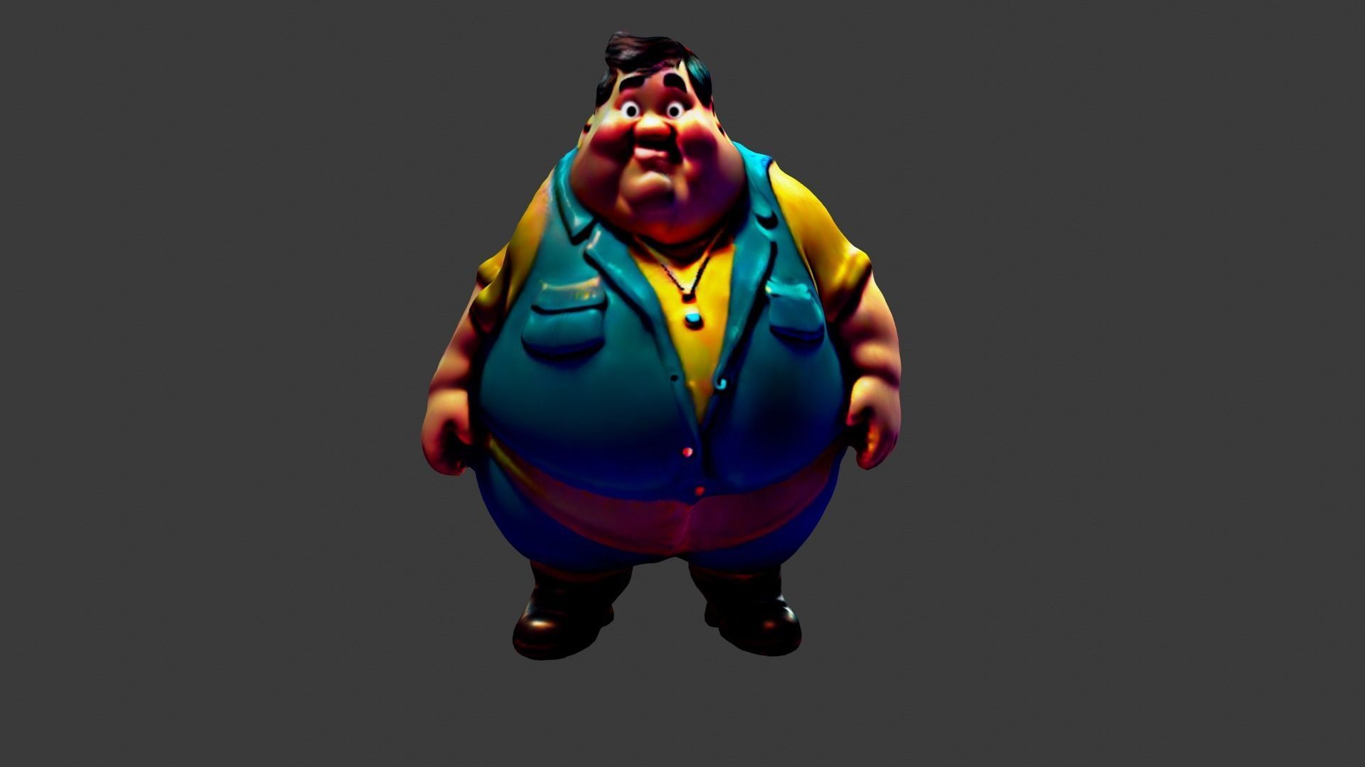 Fat Cartoon Man Low-poly 3D model_1