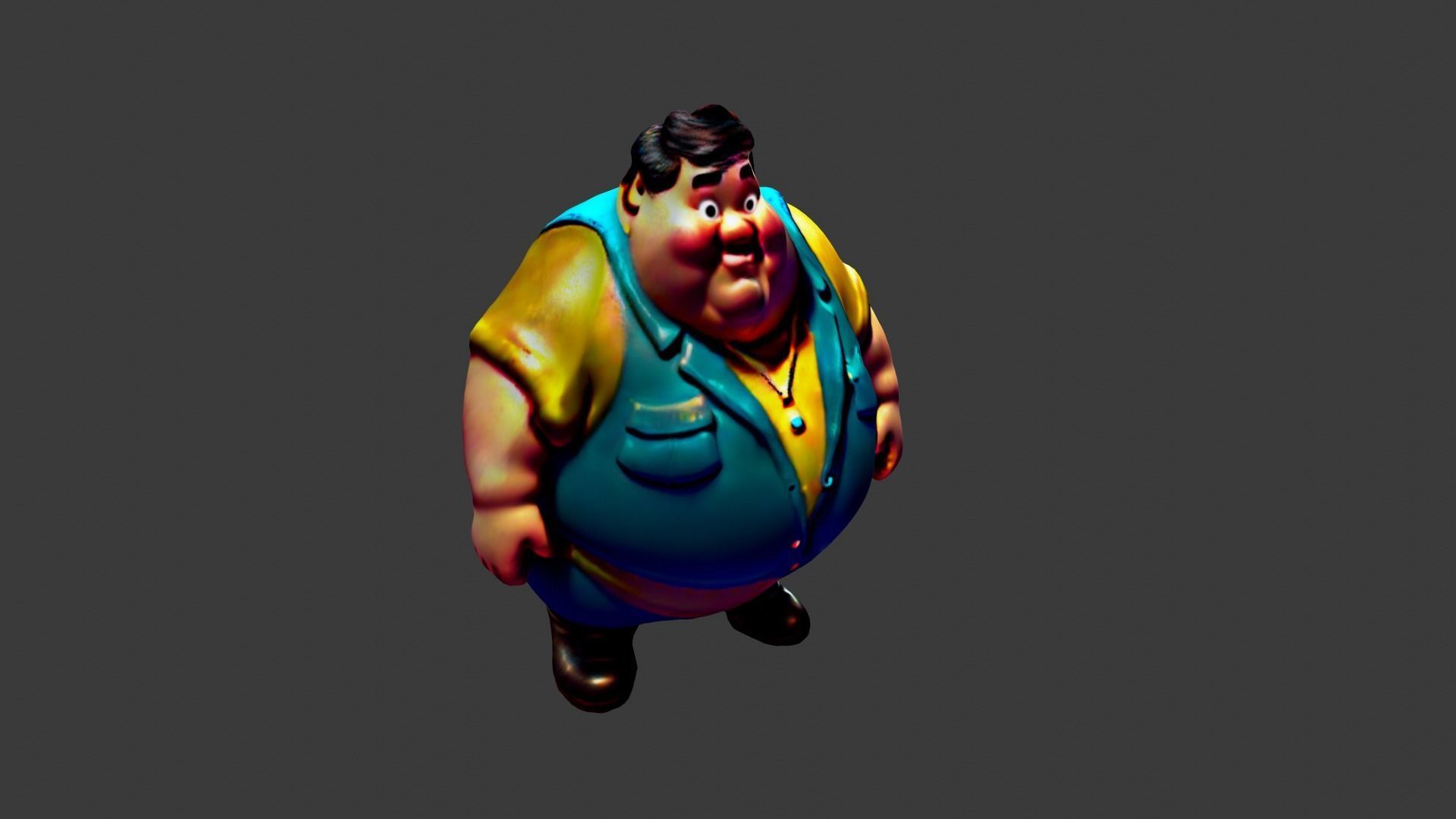 Fat Cartoon Man Low-poly 3D model_5
