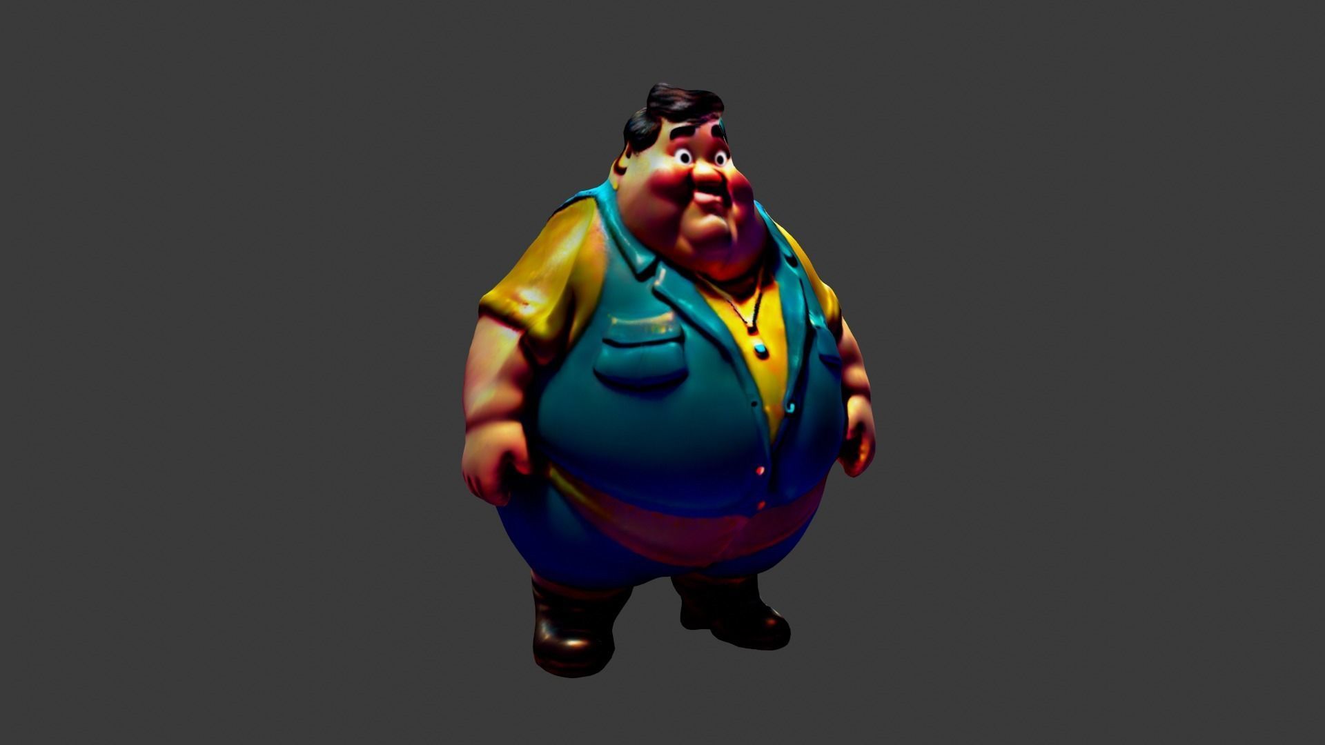 Fat Cartoon Man Low-poly 3D model_4