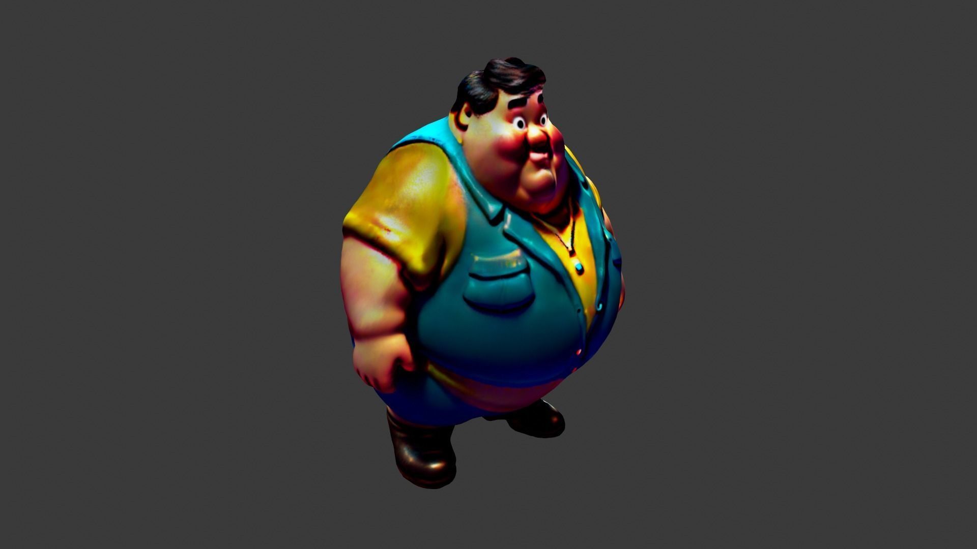 Fat Cartoon Man Low-poly 3D model_2