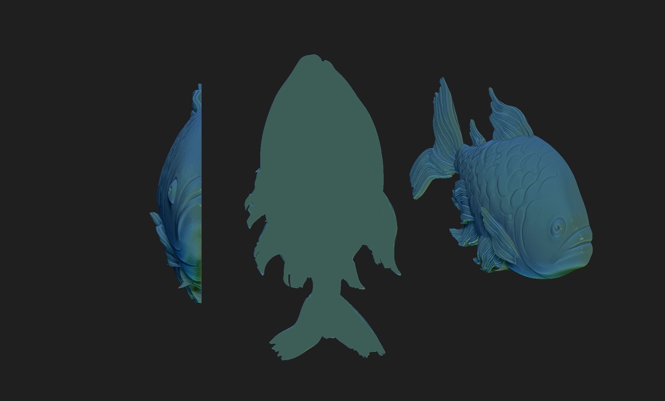 fish  bas-relief 3D print model_3