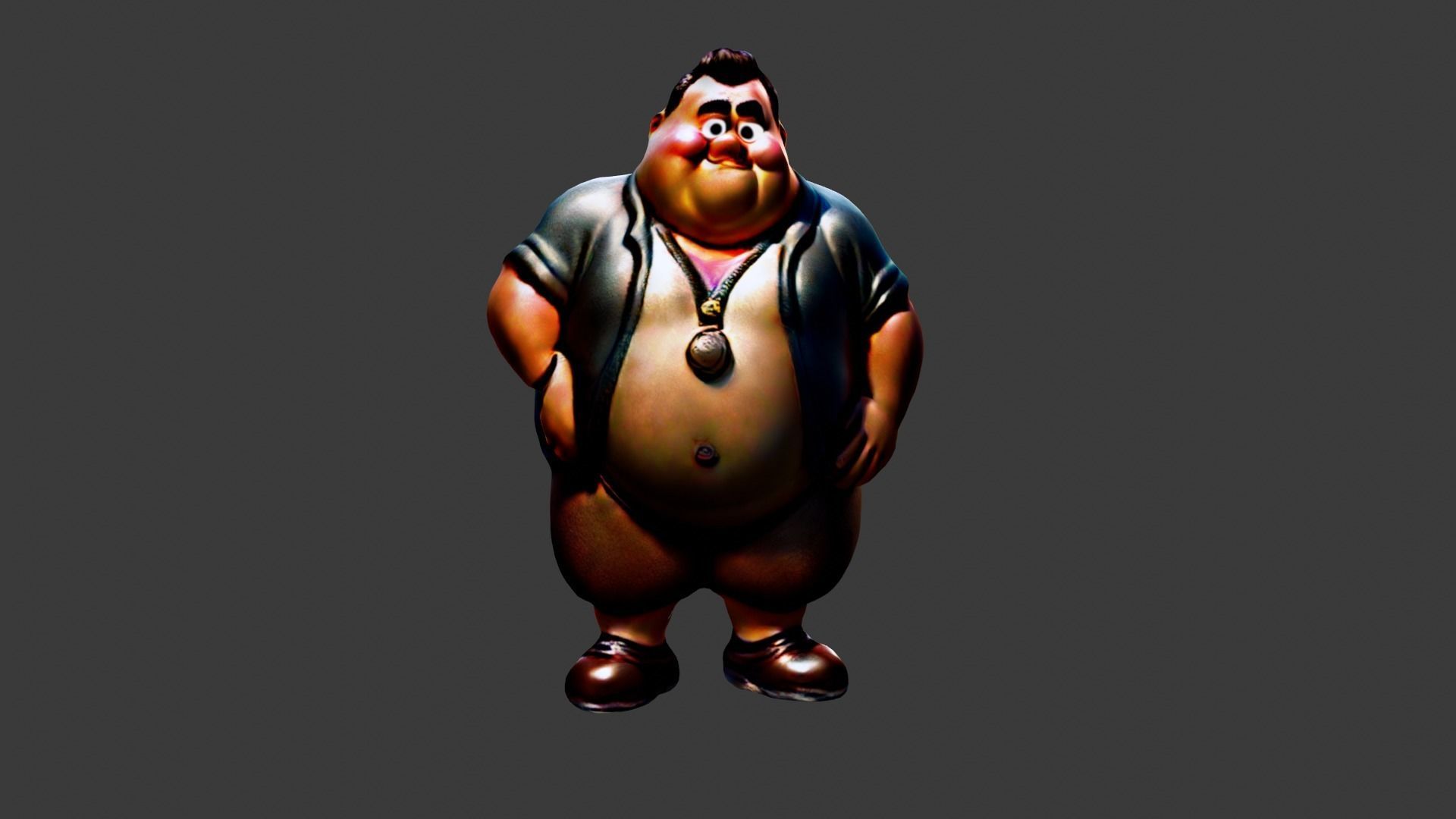 Fat Man Cartoon  Low-poly 3D model_1