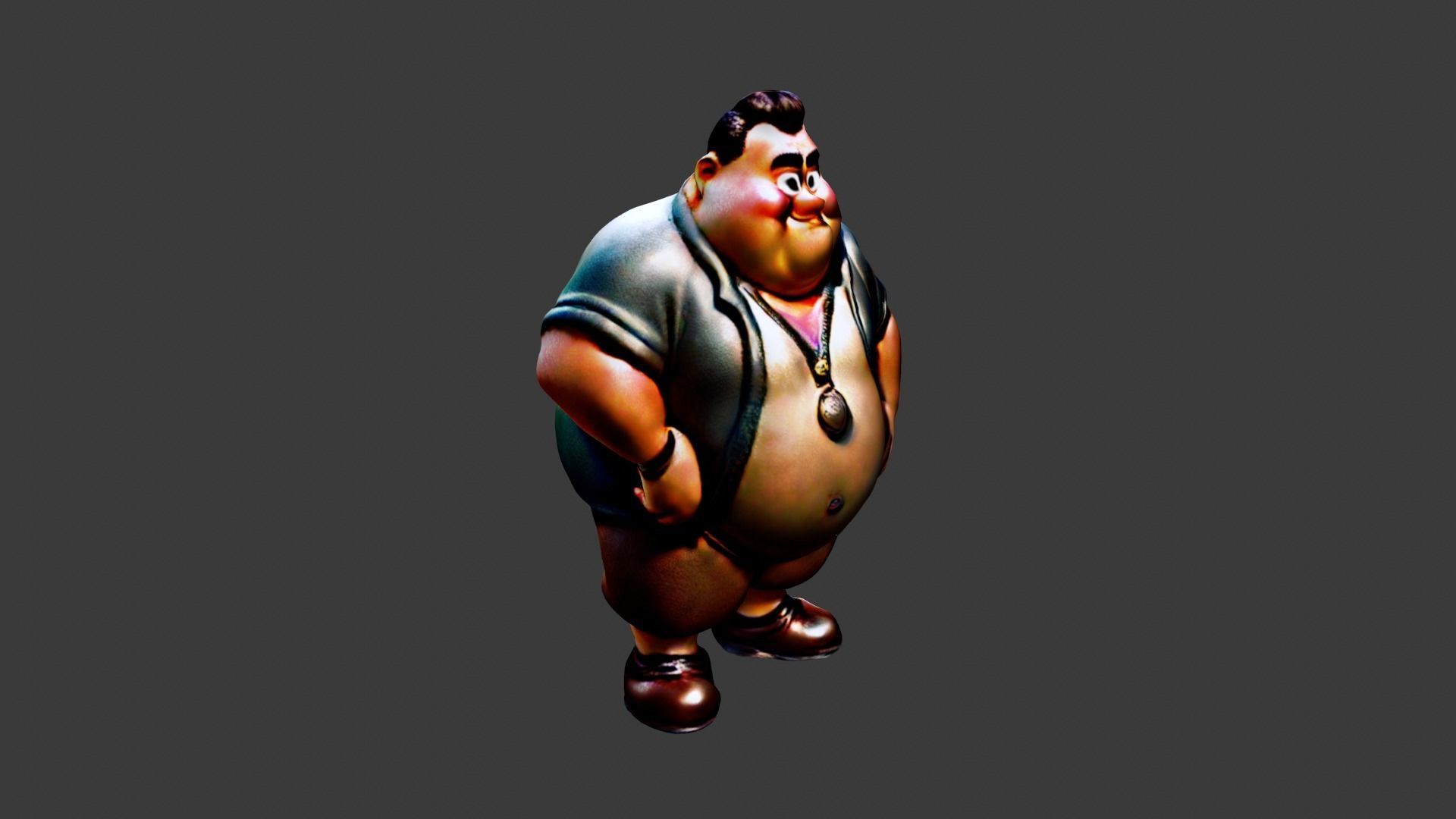Fat Man Cartoon  Low-poly 3D model_2