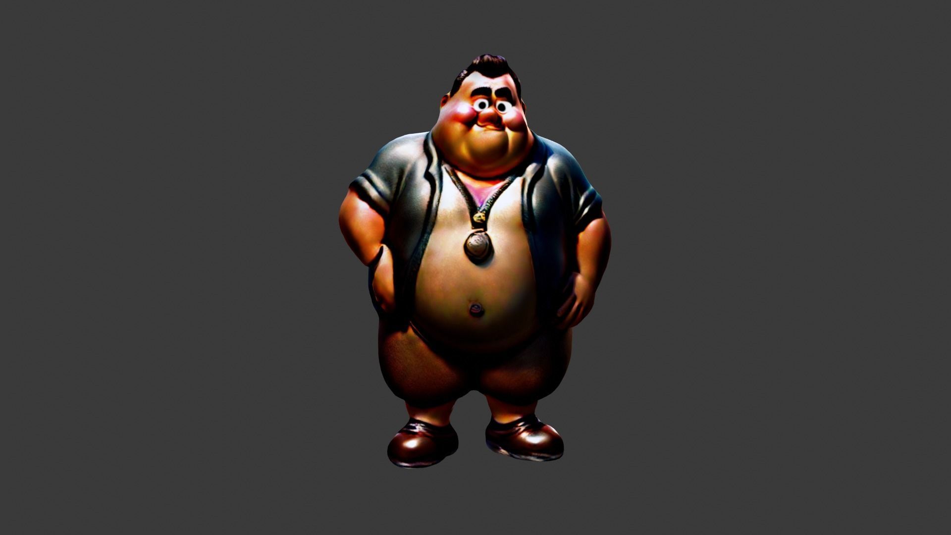 Fat Man Cartoon  Low-poly 3D model_3