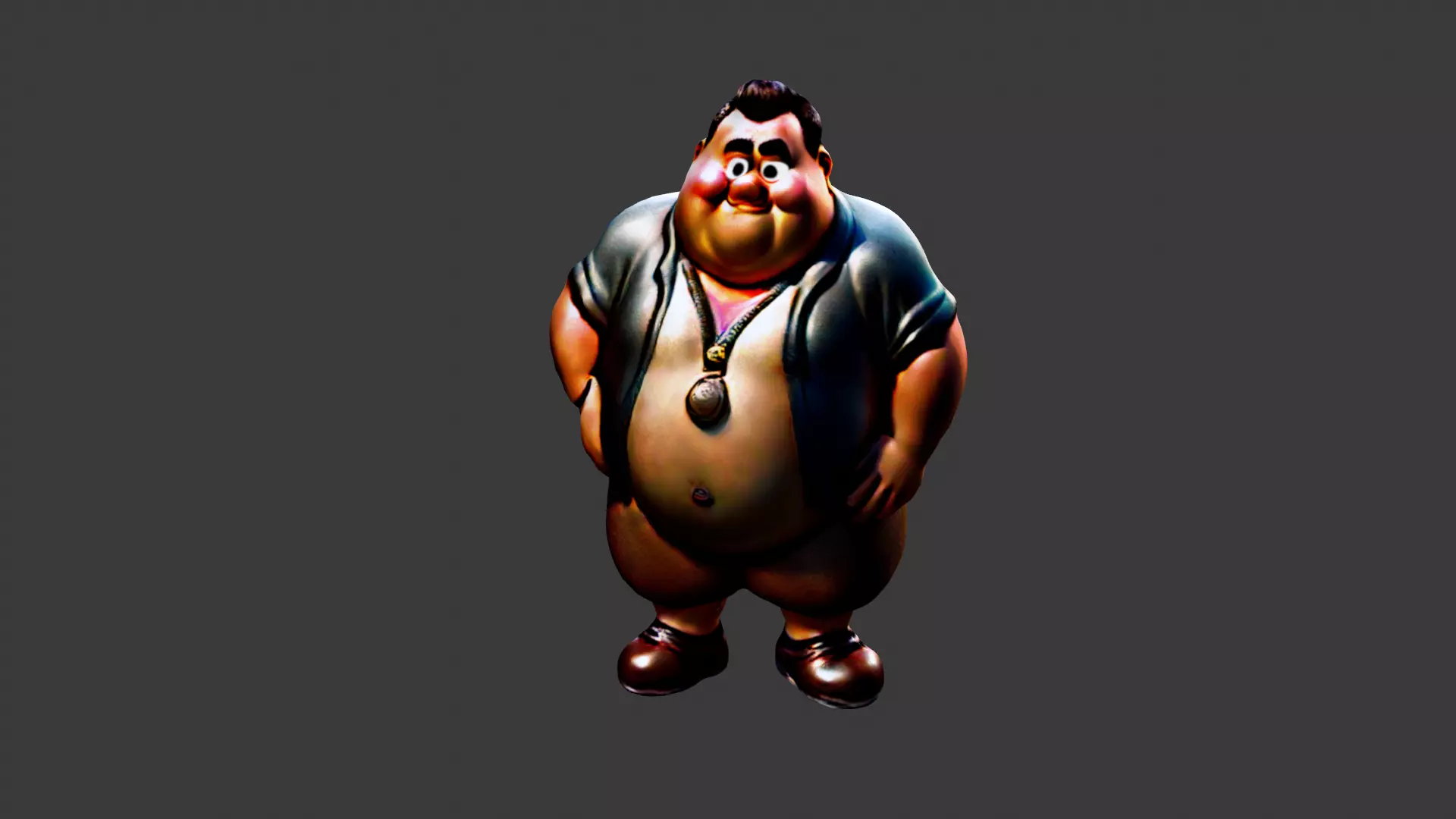 Fat Man Cartoon  Low-poly 3D model_0