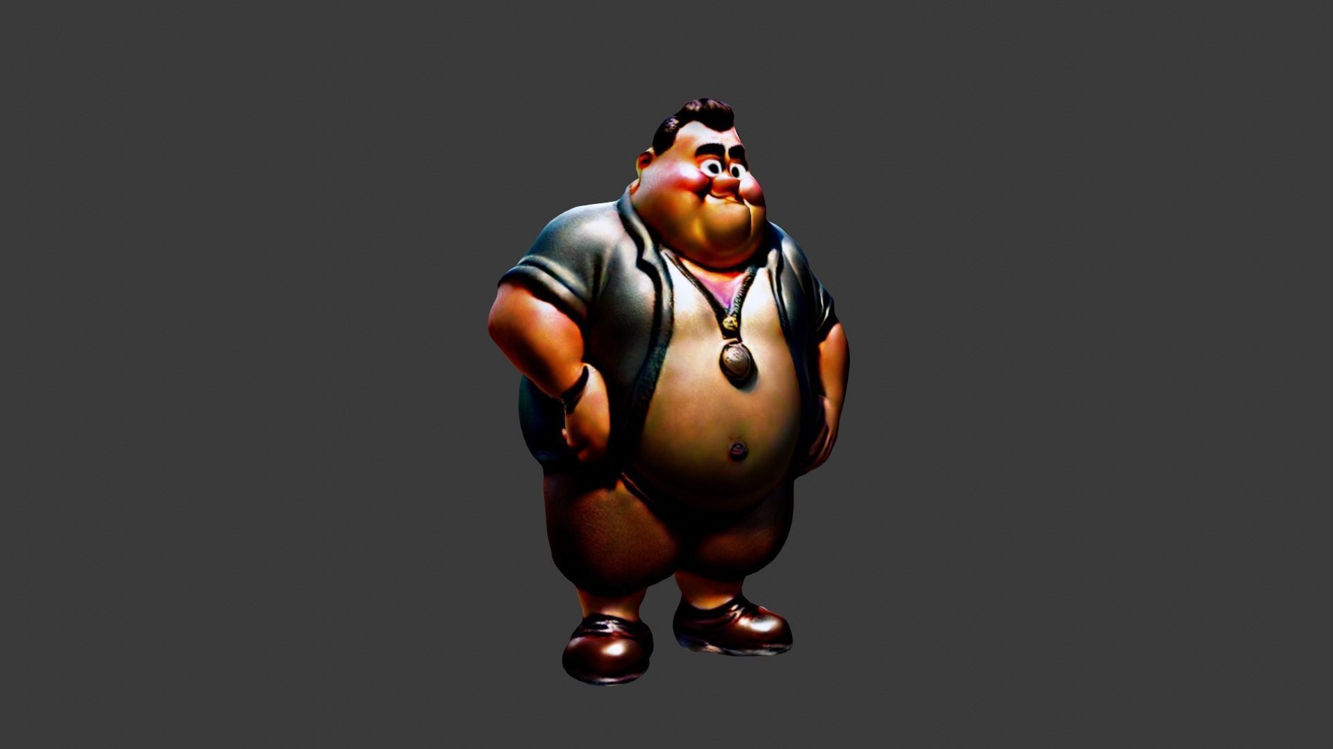 Fat Man Cartoon  Low-poly 3D model_4