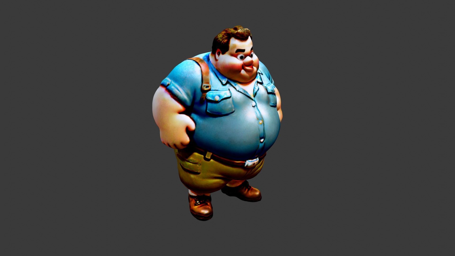 Fat Man Cartoon  Low-poly 3D model_2