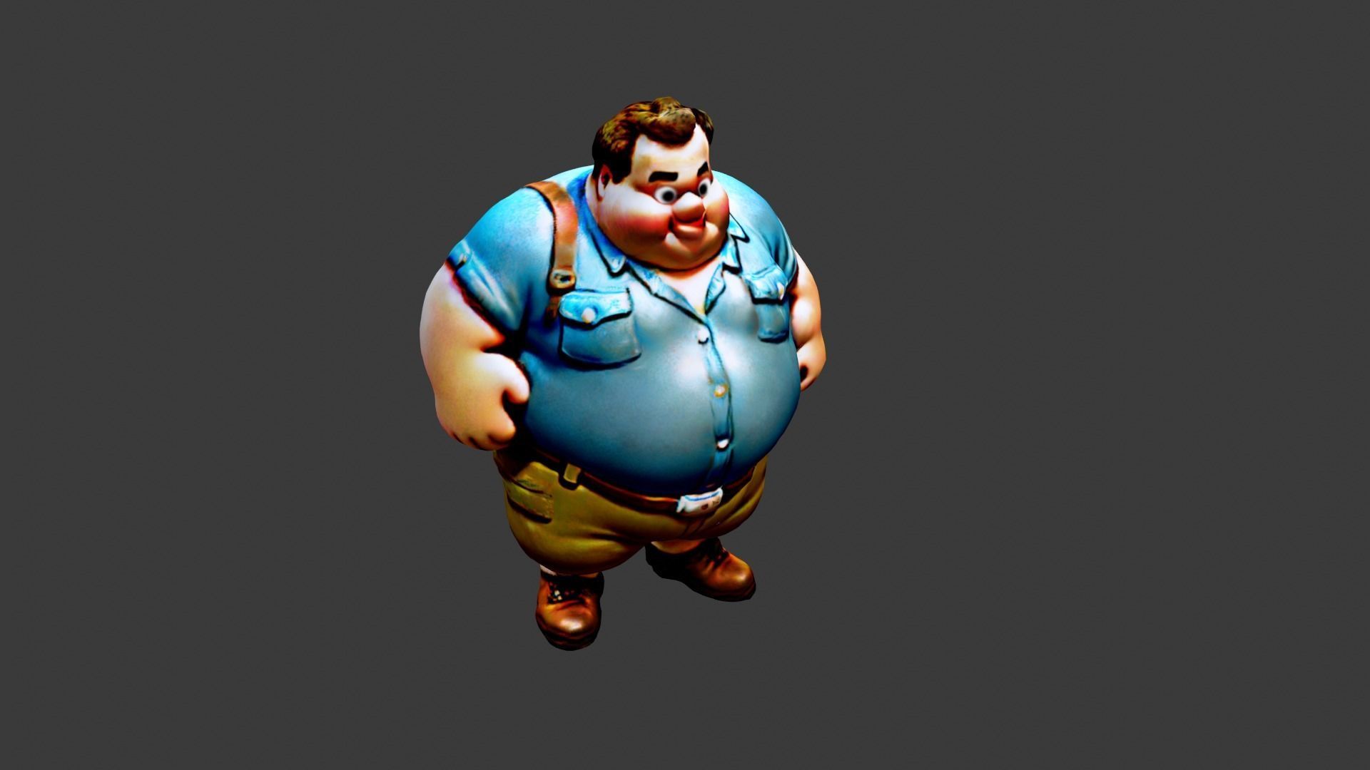 Fat Man Cartoon  Low-poly 3D model_5