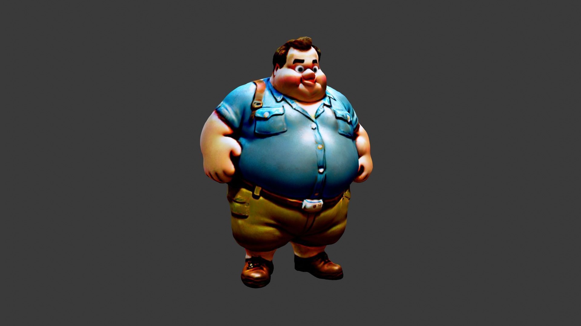 Fat Man Cartoon  Low-poly 3D model_4