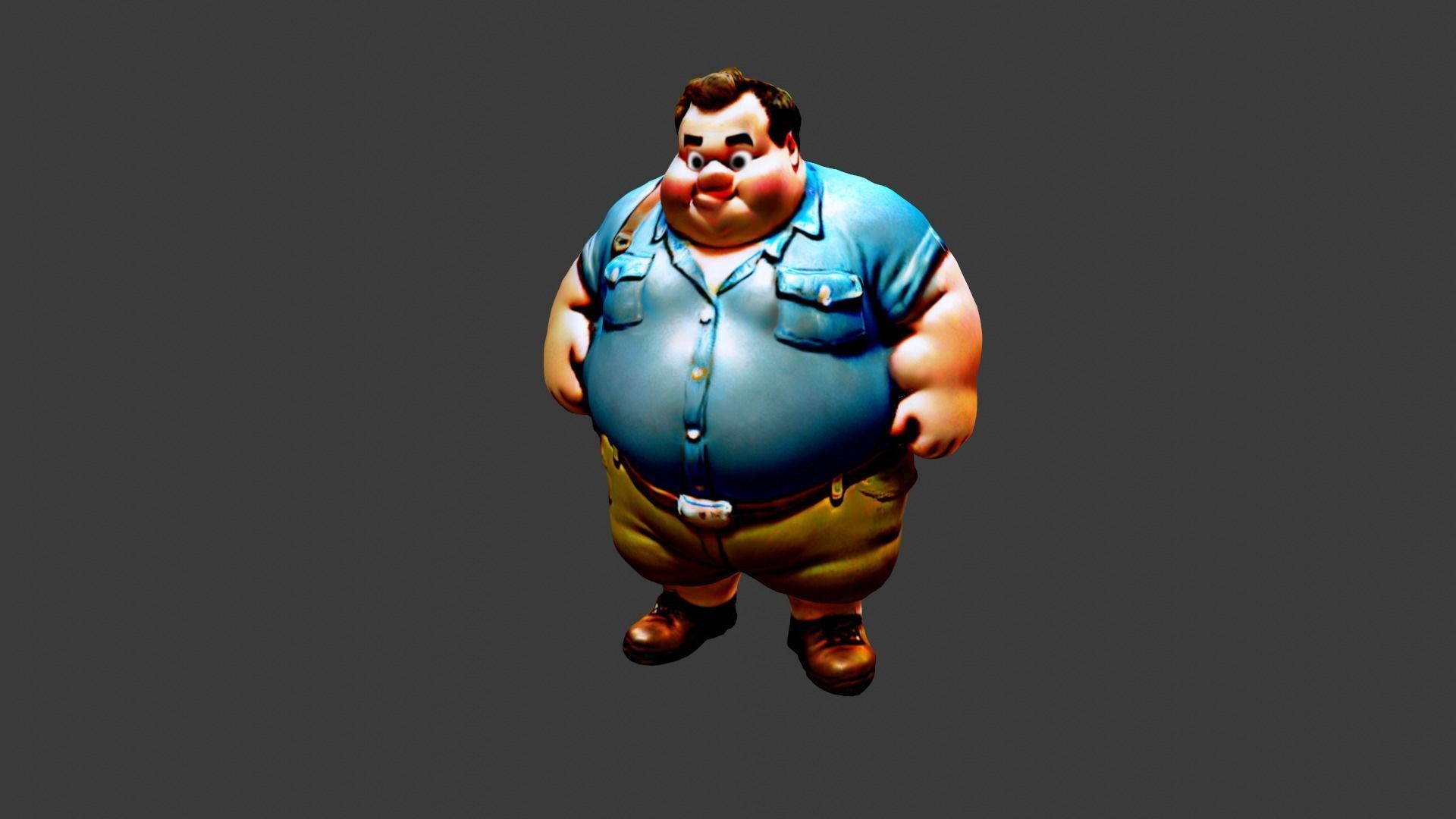 Fat Man Cartoon  Low-poly 3D model_1