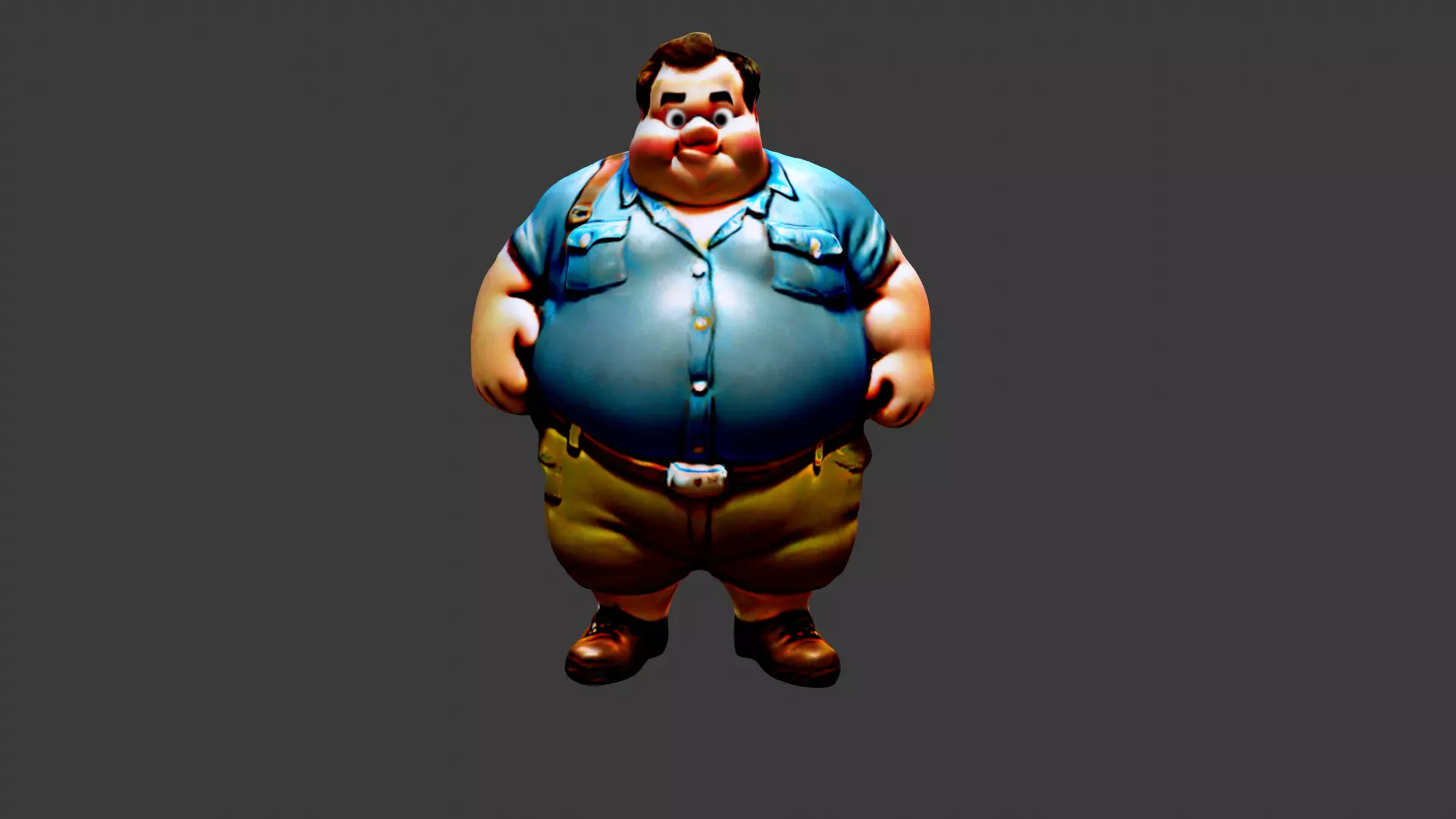 Fat Man Cartoon  Low-poly 3D model_0