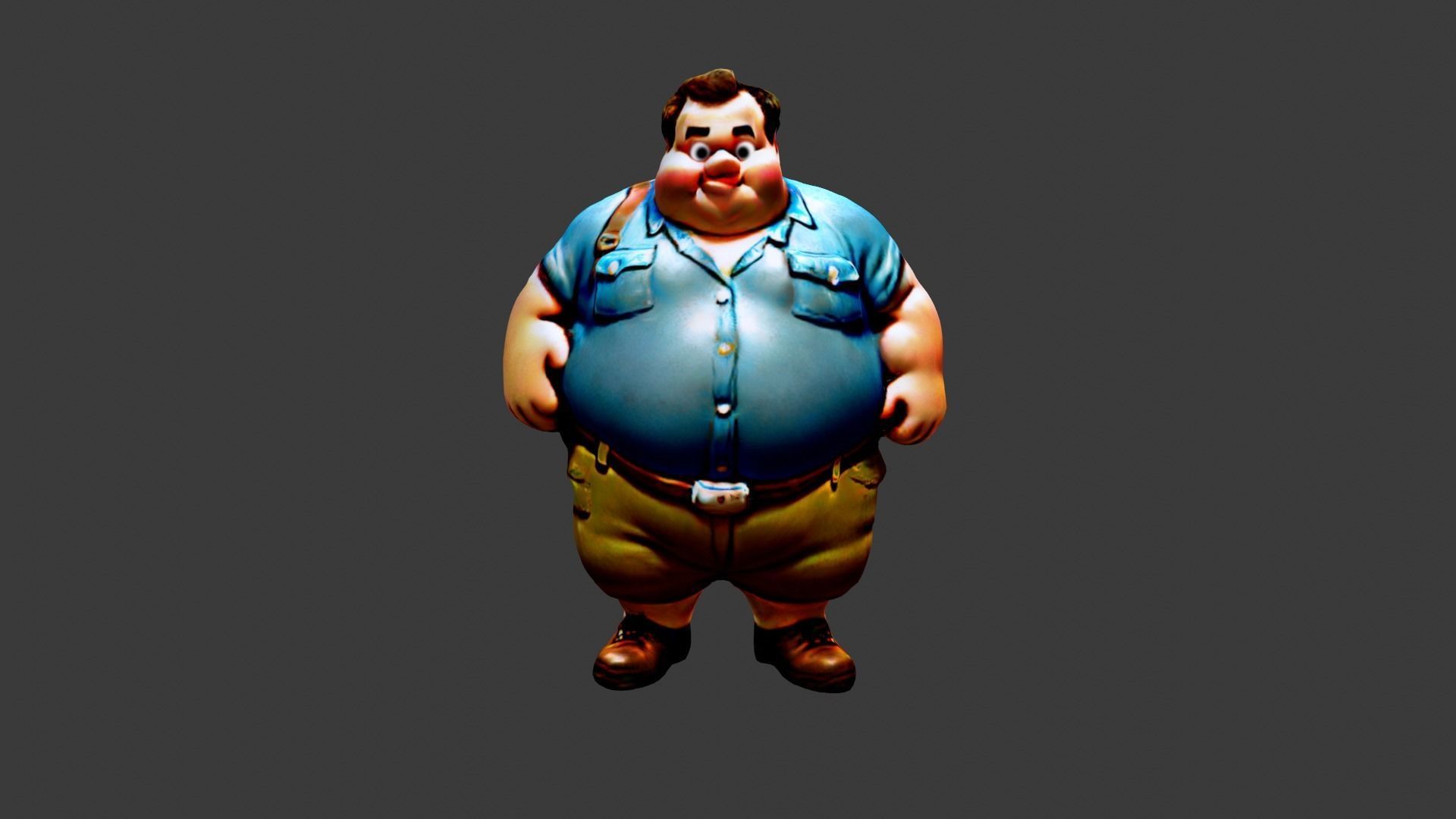 Fat Man Cartoon  Low-poly 3D model_3