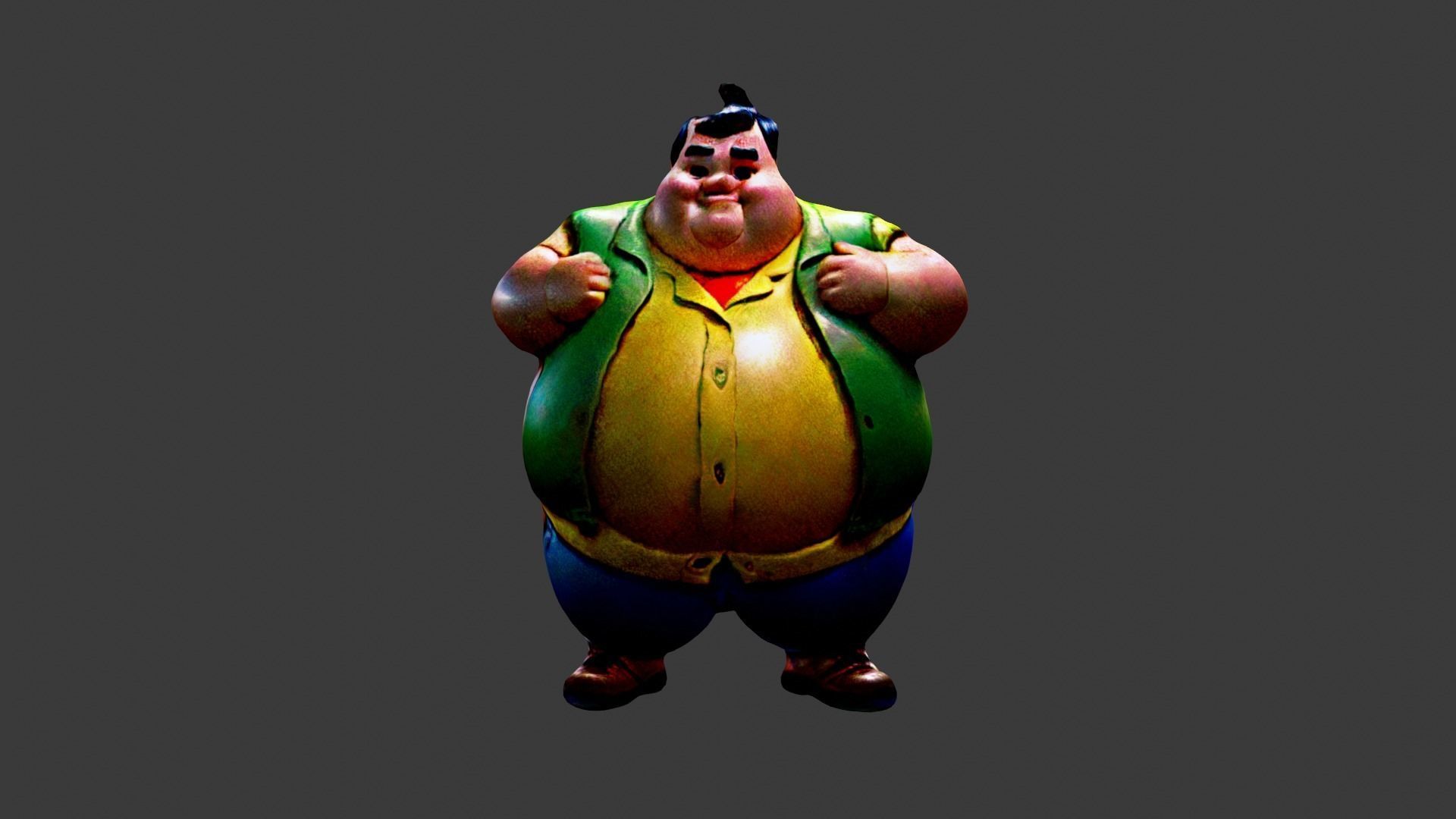 Fat Man Cartoon  Low-poly 3D model_3