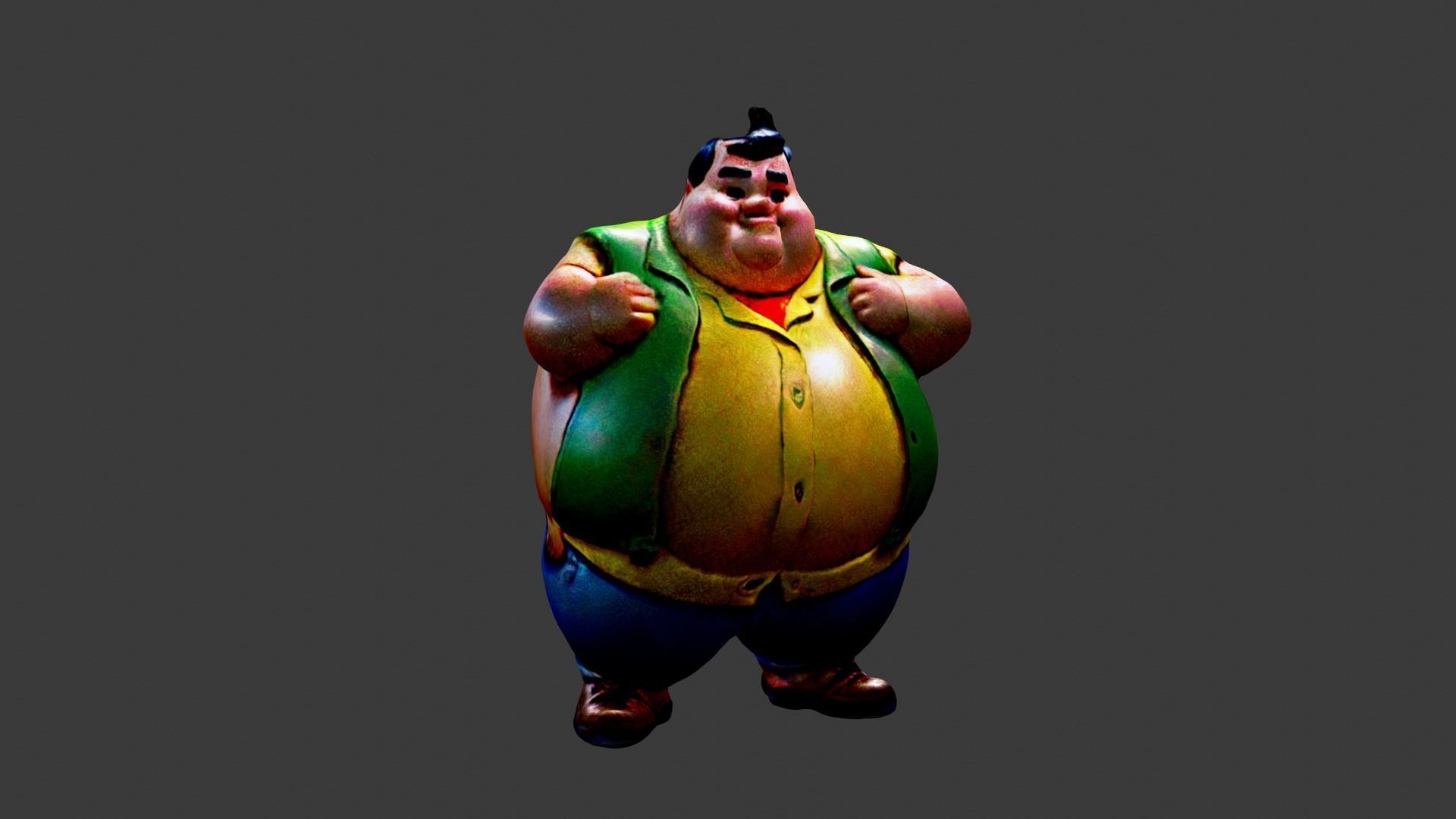 Fat Man Cartoon  Low-poly 3D model_4