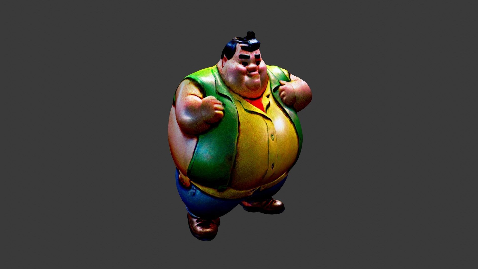 Fat Man Cartoon  Low-poly 3D model_2