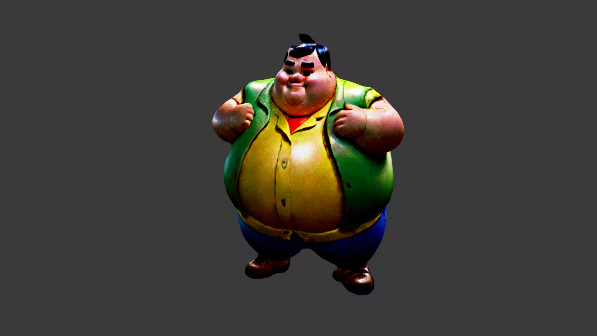 Fat Man Cartoon  Low-poly 3D model_0