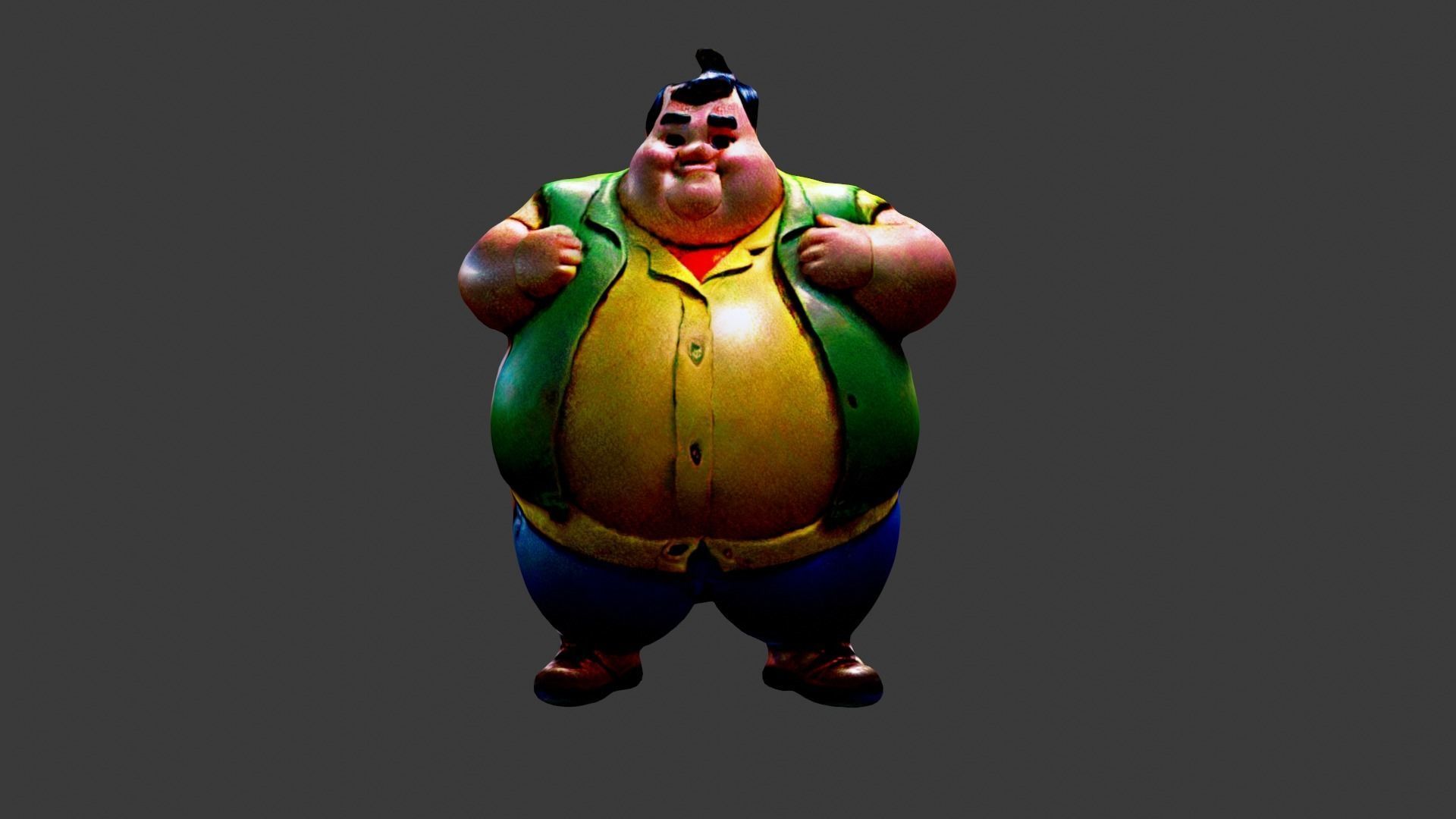 Fat Man Cartoon  Low-poly 3D model_1