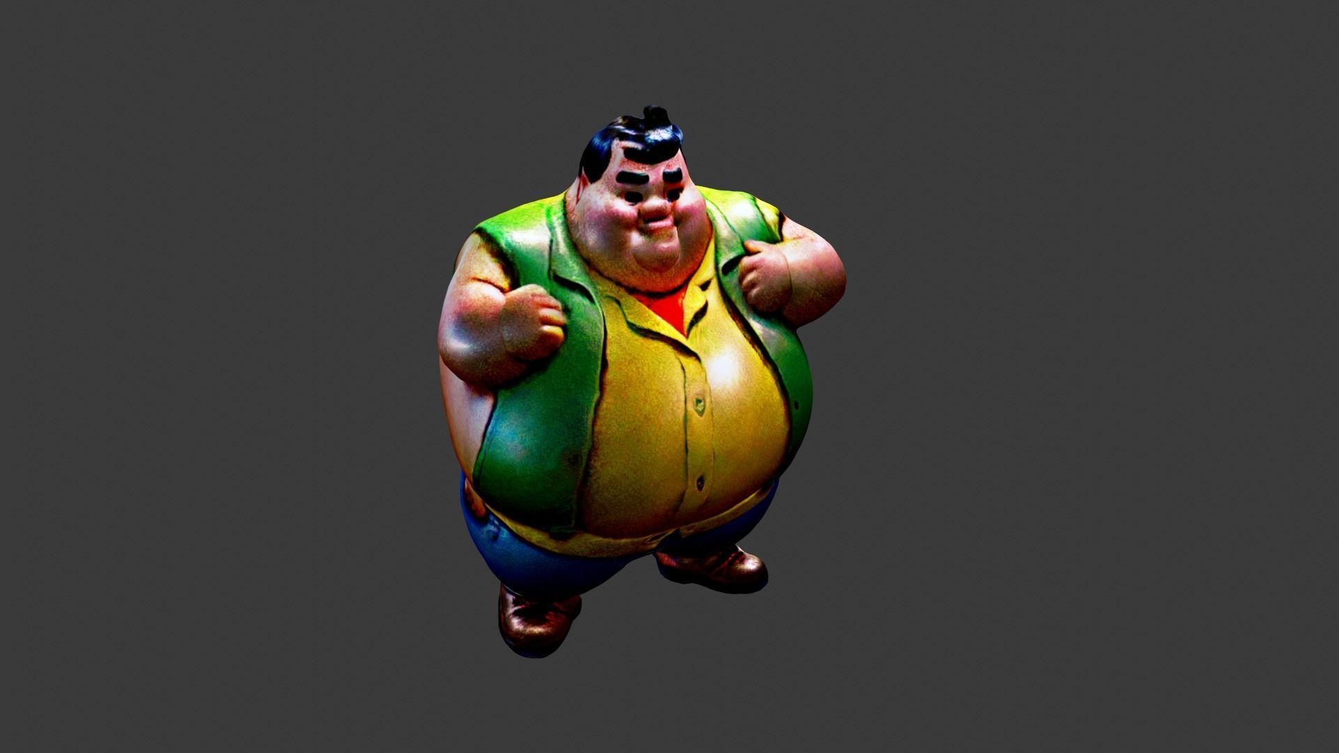Fat Man Cartoon  Low-poly 3D model_5