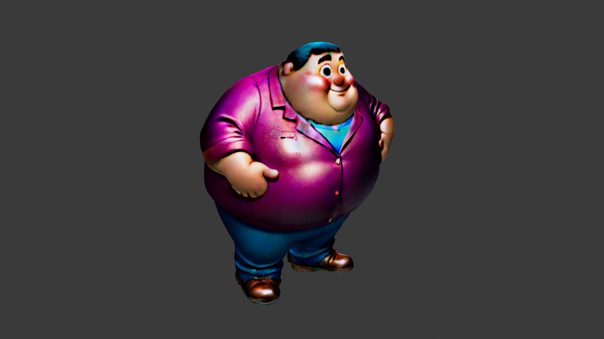 Fat Man Cartoon  Low-poly 3D model_2