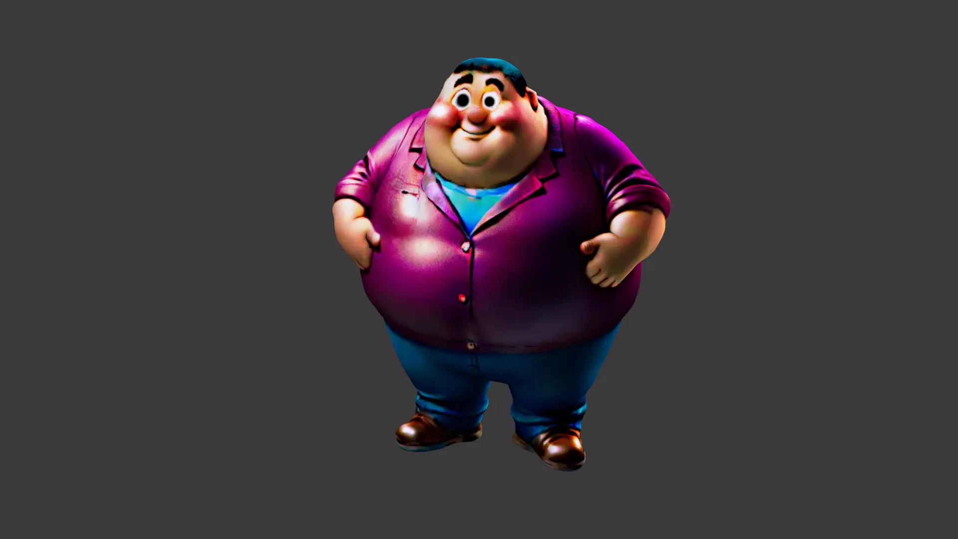 Fat Man Cartoon  Low-poly 3D model_0