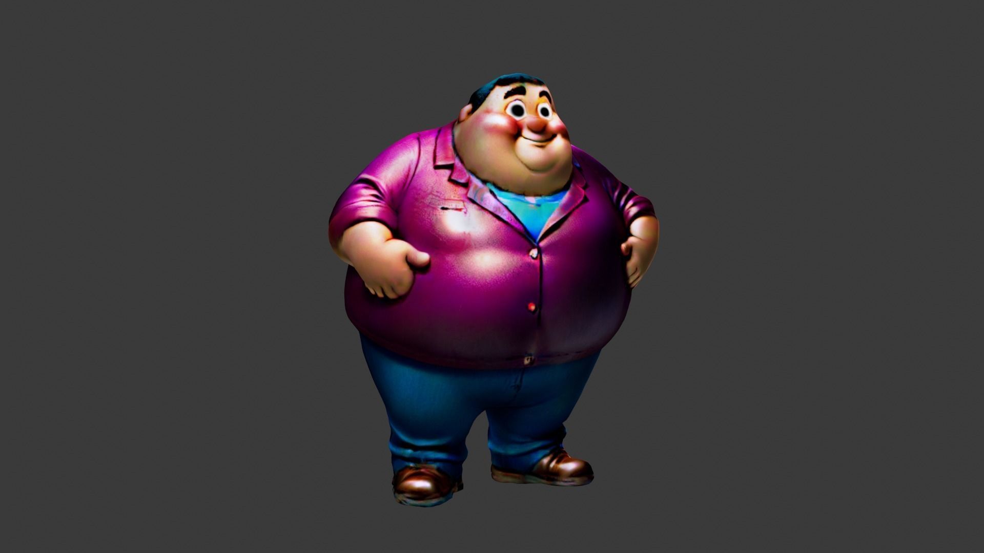 Fat Man Cartoon  Low-poly 3D model_4