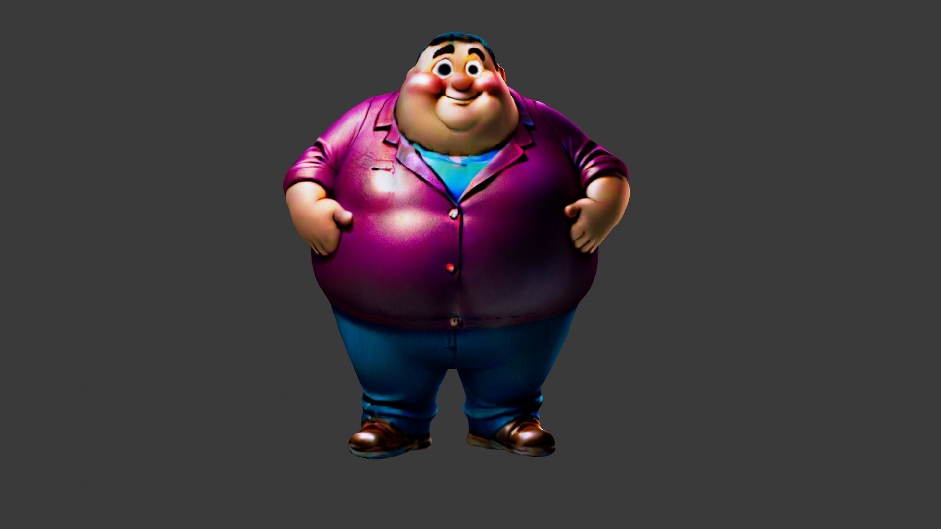 Fat Man Cartoon  Low-poly 3D model_1