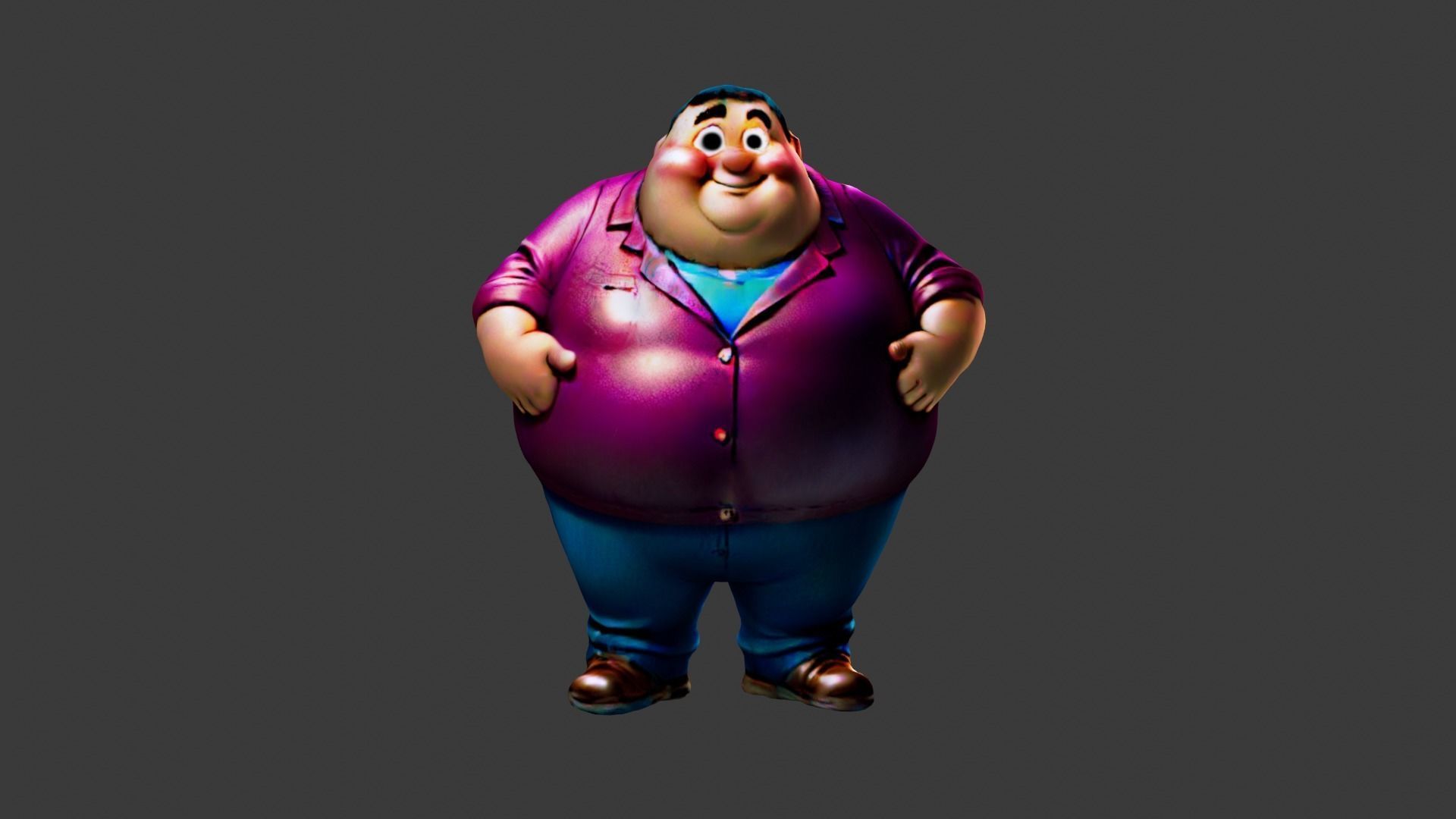 Fat Man Cartoon  Low-poly 3D model_3