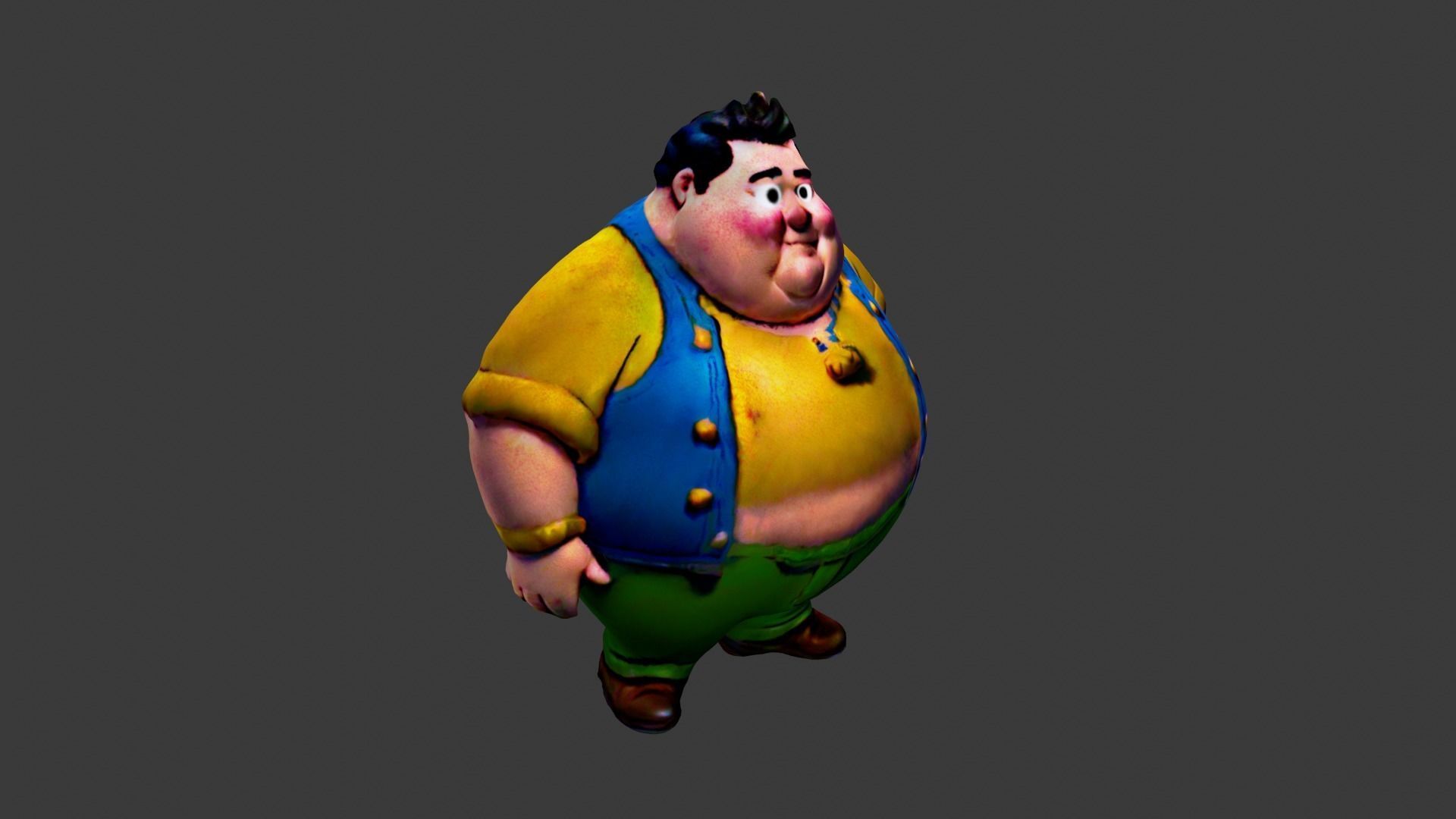 Fat Man Cartoon  Low-poly 3D model_2