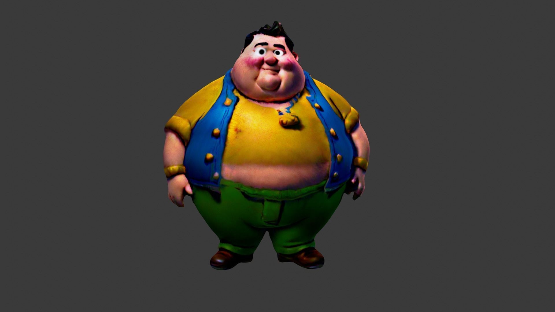 Fat Man Cartoon  Low-poly 3D model_1