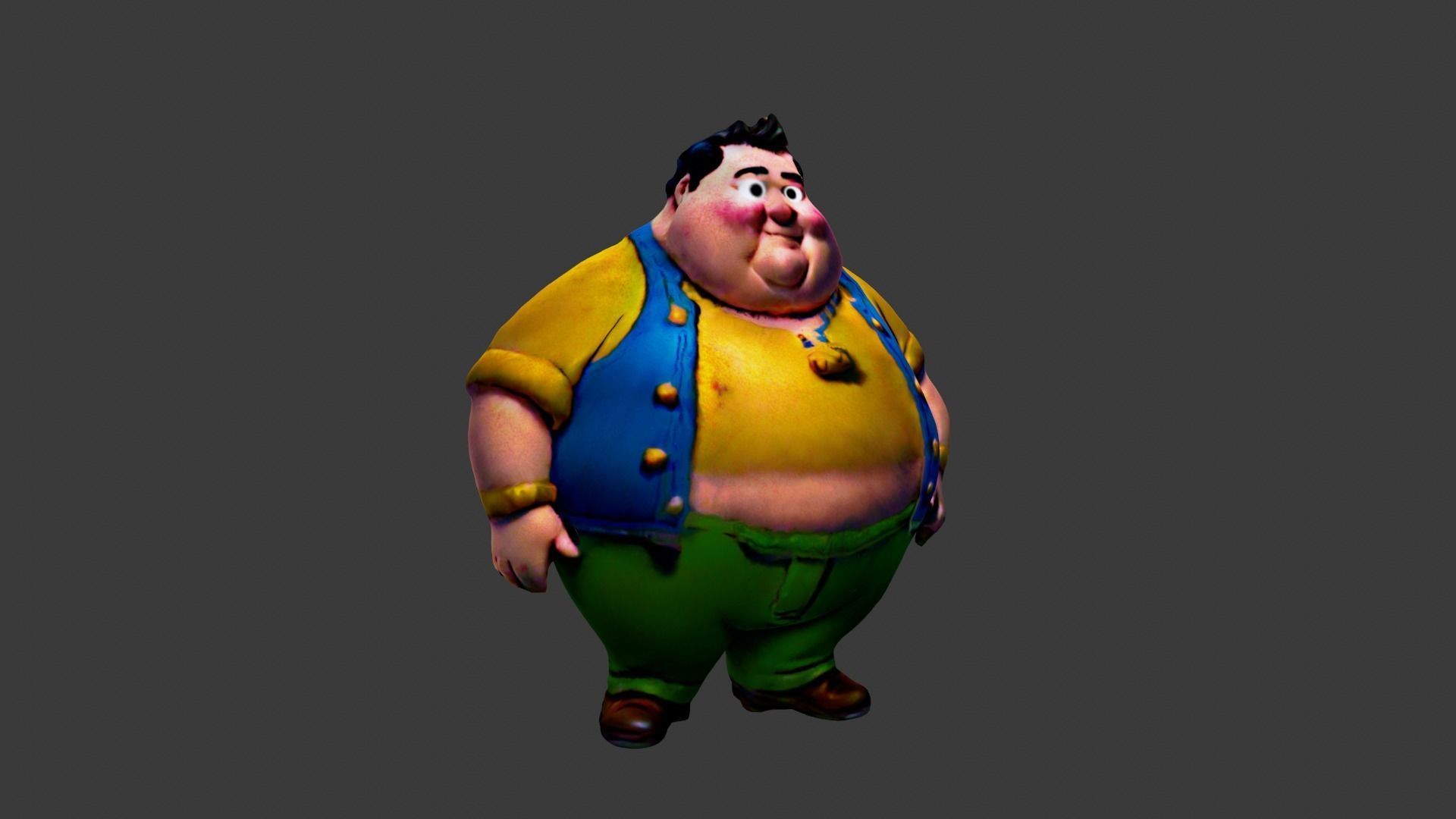 Fat Man Cartoon  Low-poly 3D model_4