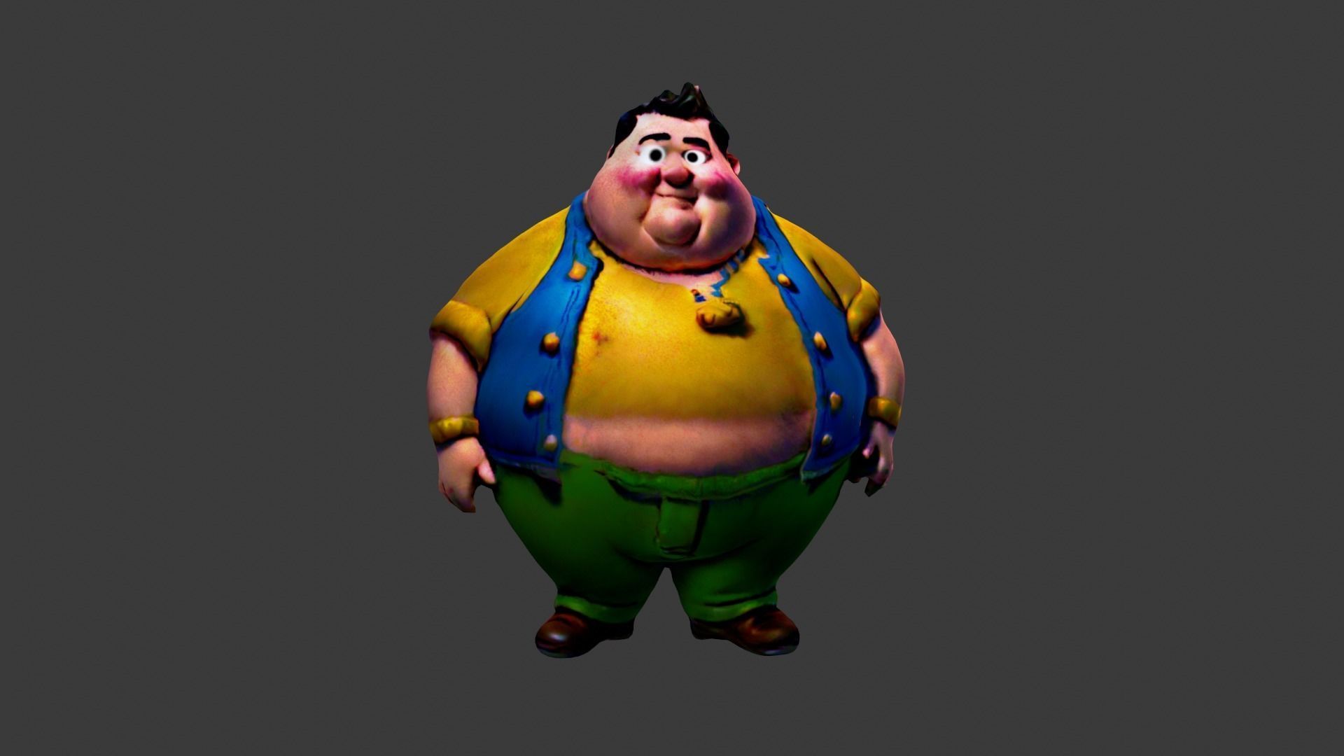 Fat Man Cartoon  Low-poly 3D model_3