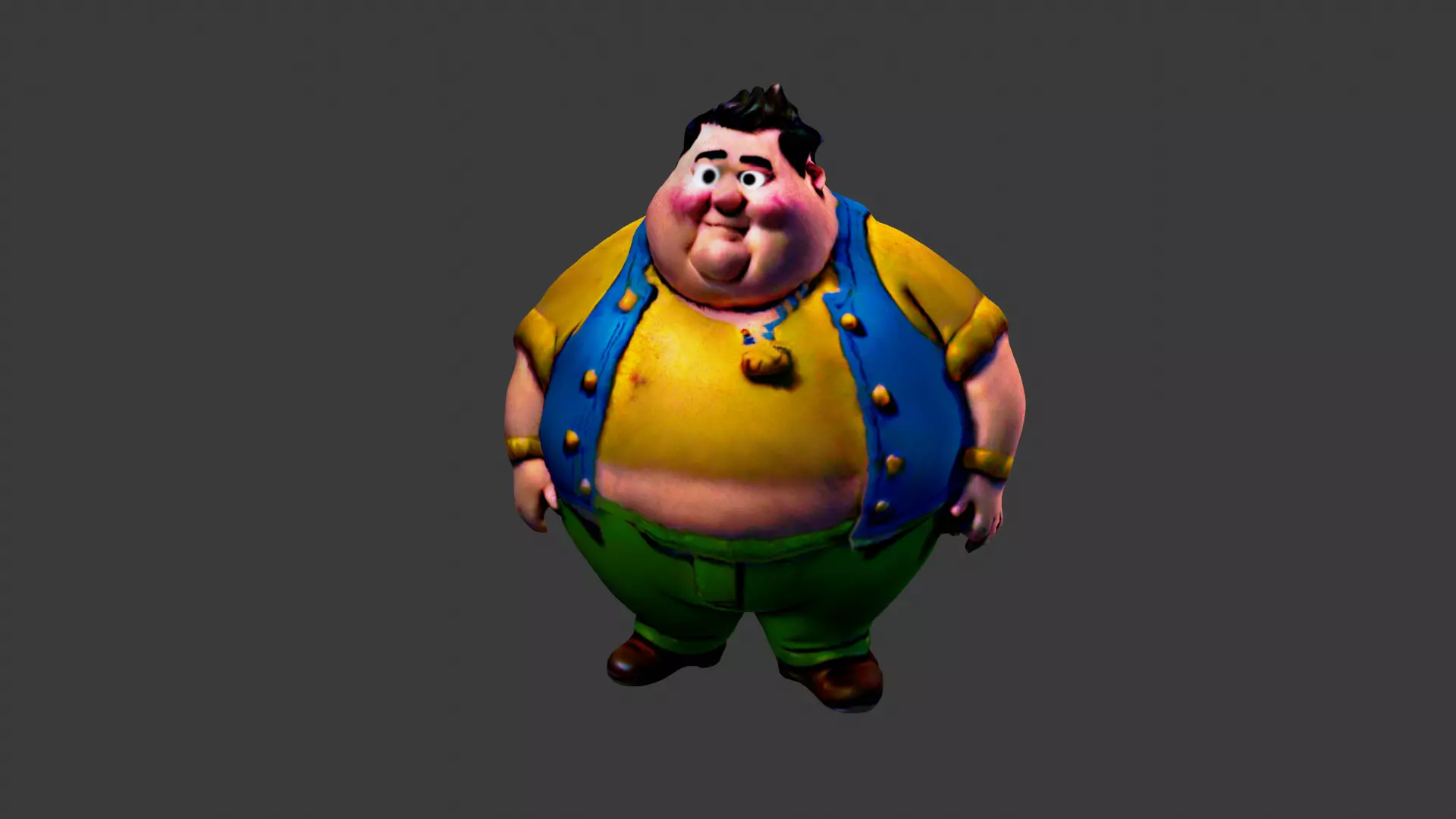 Fat Man Cartoon  Low-poly 3D model_0