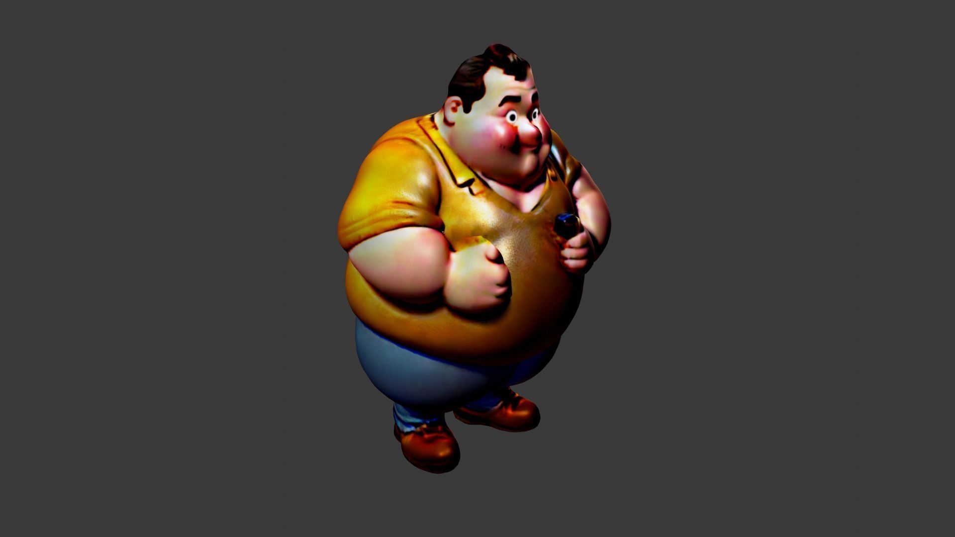 Fat Man Cartoon  Low-poly 3D model_2