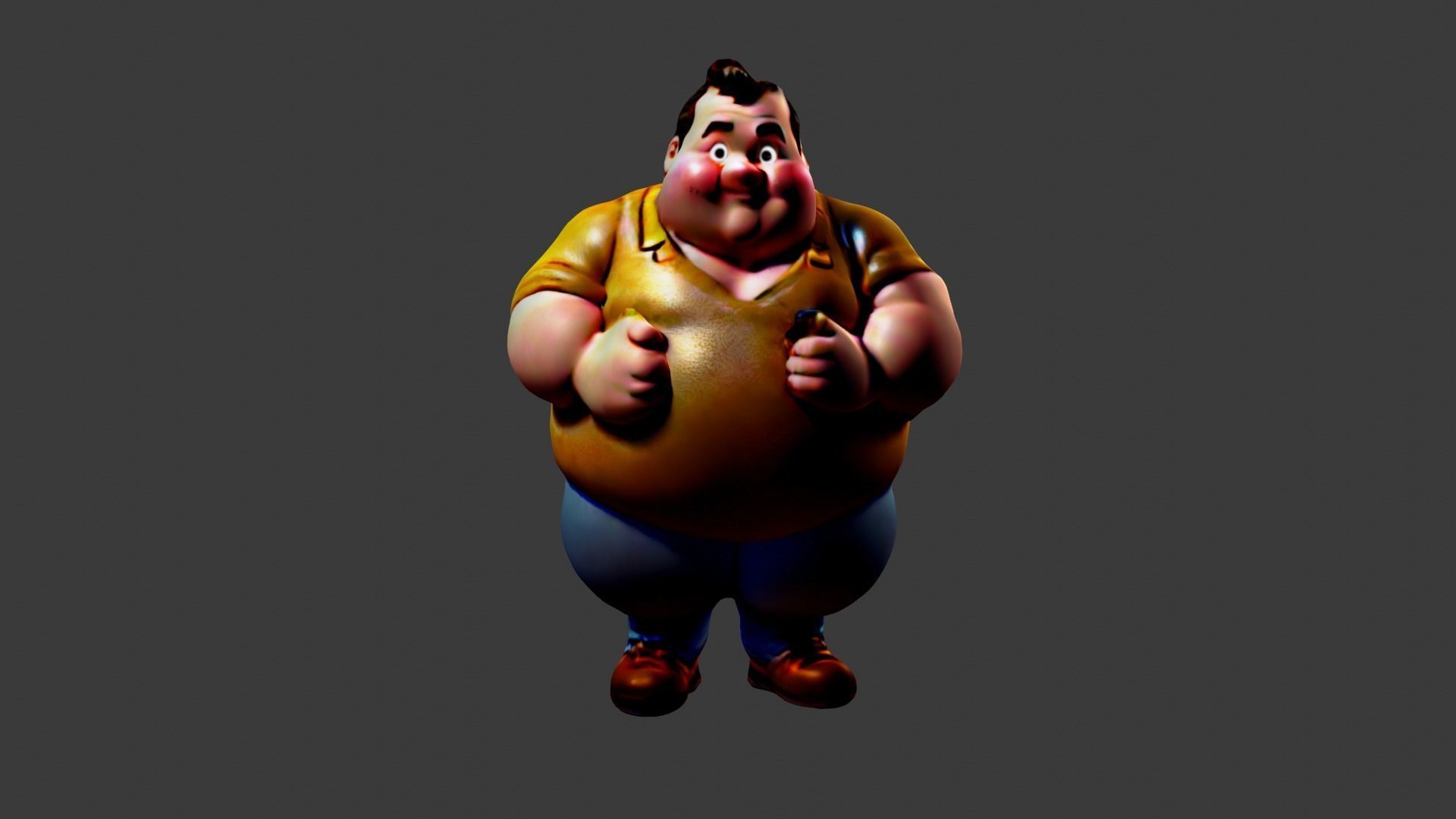 Fat Man Cartoon  Low-poly 3D model_3