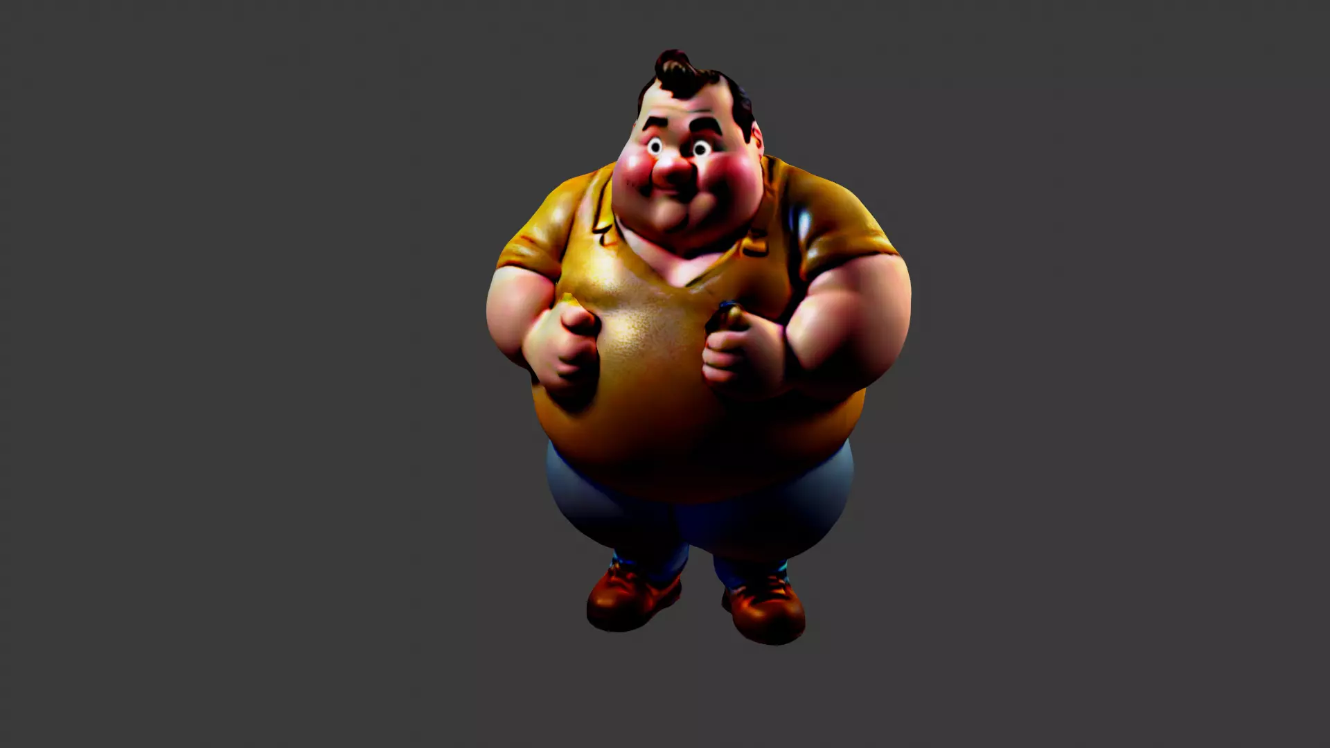 Fat Man Cartoon  Low-poly 3D model_0