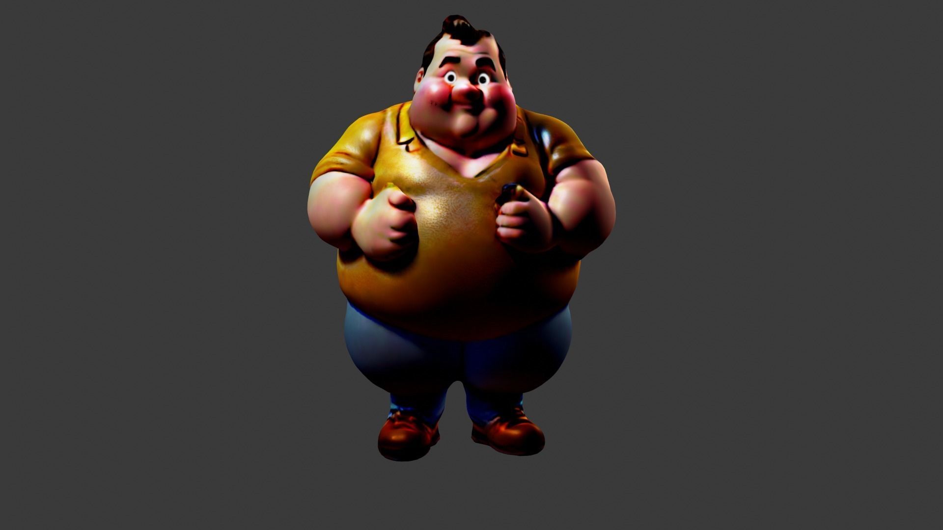 Fat Man Cartoon  Low-poly 3D model_1