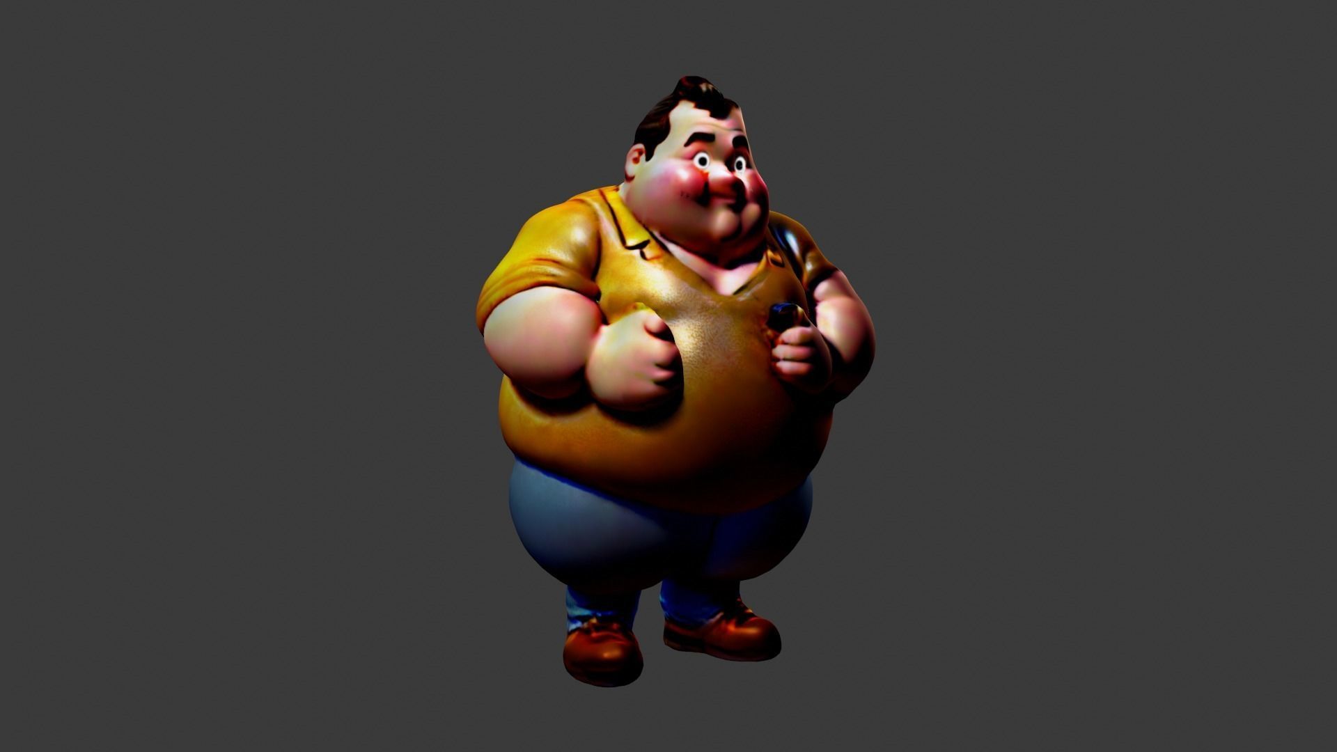 Fat Man Cartoon  Low-poly 3D model_4