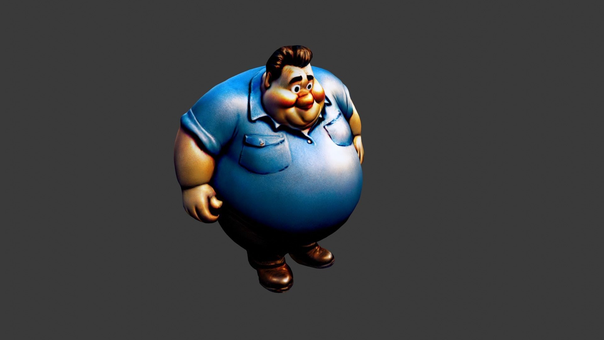 Cartoon Fat Man Low-poly 3D model_5