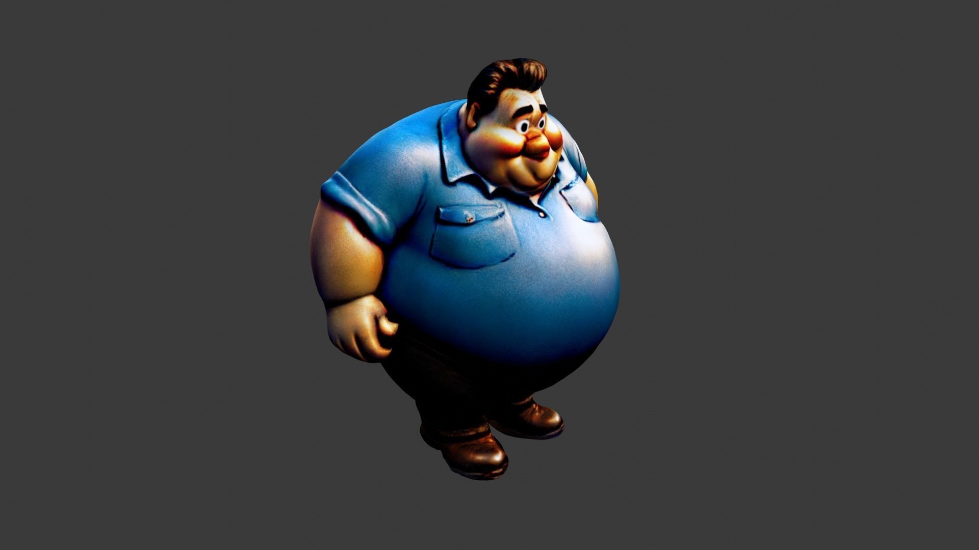 Cartoon Fat Man Low-poly 3D model_2