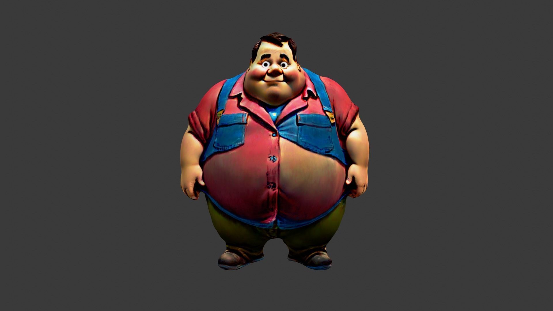 Cartoon Fat Man Low-poly 3D model_3