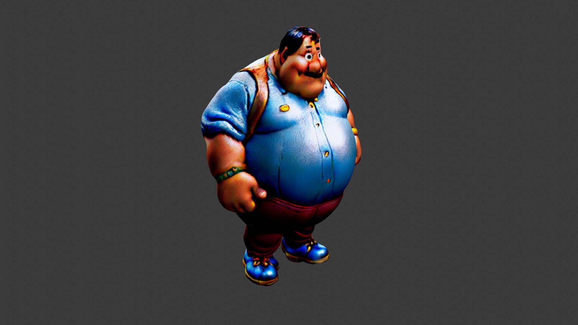 Cartoon Fat Man Low-poly 3D model_2