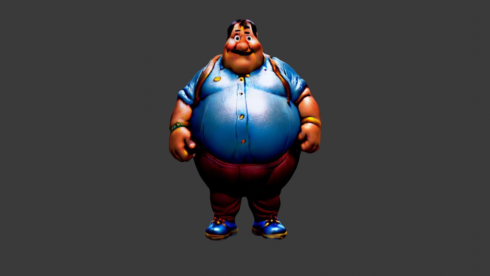 Cartoon Fat Man Low-poly 3D model_3